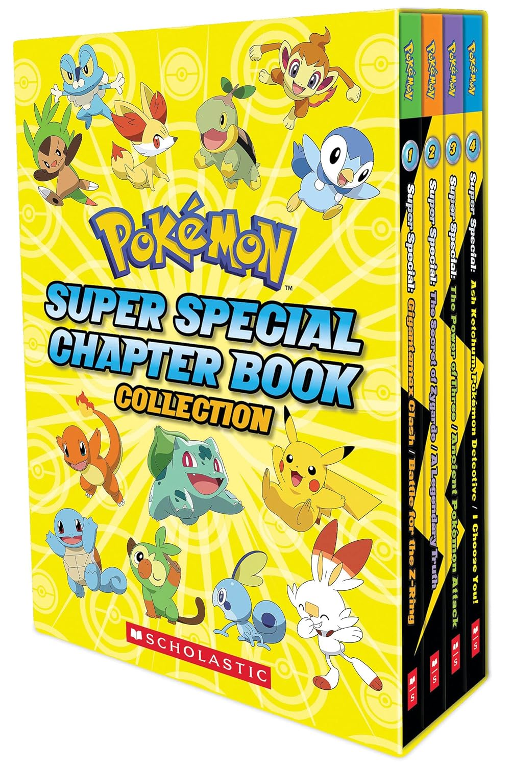 Pokémon Super Special Chapter Book Collection box set, paperback fiction books by Scholastic Inc. featuring Pokémon characters.