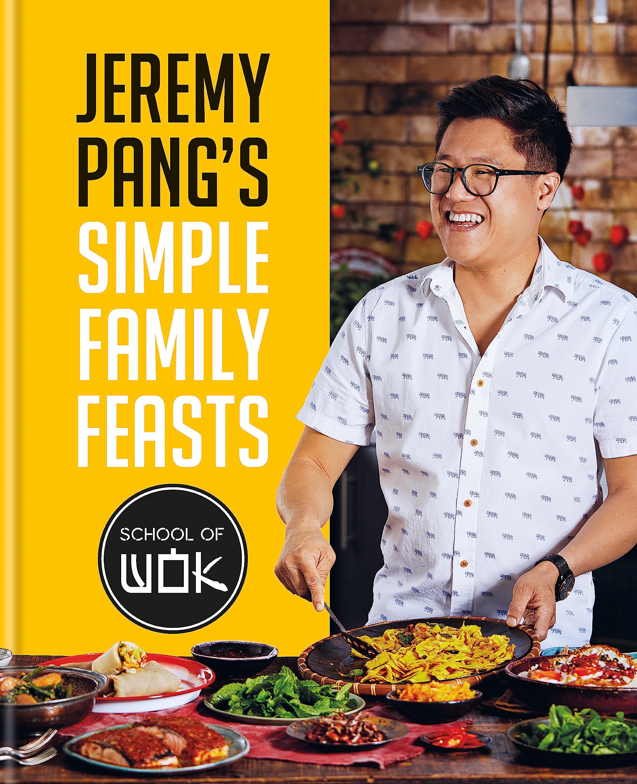 Hardback copy of "Simple Family Feasts" by Jeremy Pang, showcasing a colorful, inviting food dish on the cover.