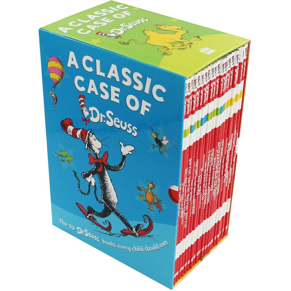 A Classic Case of Dr. Seuss 20 Books Collection paperback box set showing the front slipcase cover
