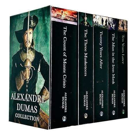 Alexandre Dumas 5 Books Collection Set paperback box front cover featuring The Three Musketeers and The Count of Monte Cristo