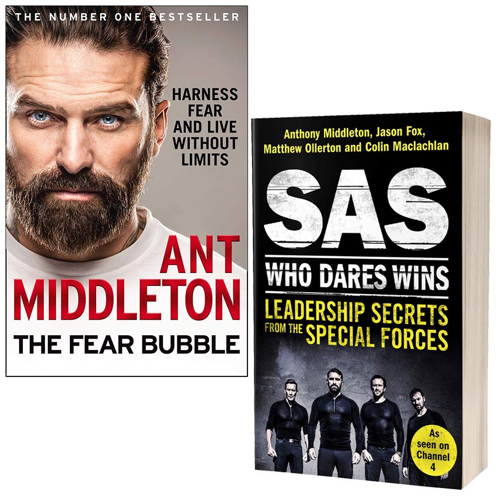 Front cover of Ant Middleton 2 Books Collection Set featuring The Fear Bubble and SAS Who Dares Wins Leadership Secrets, paperback