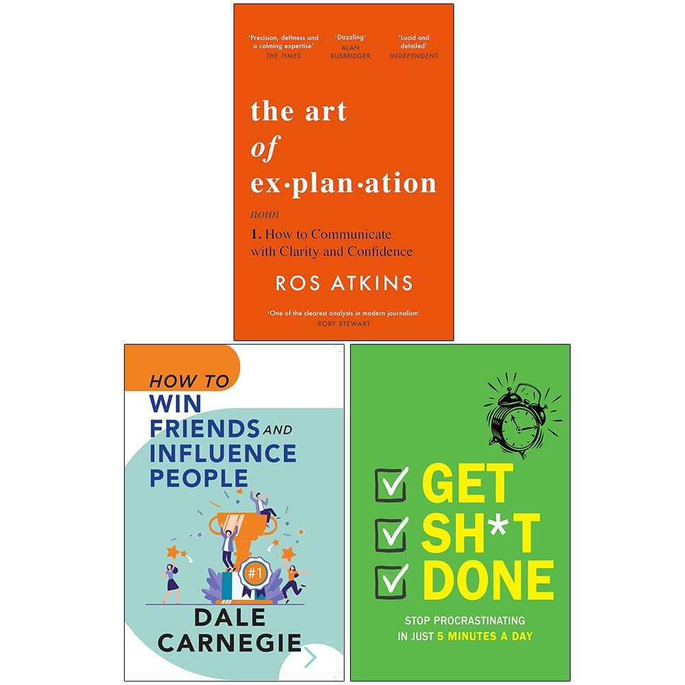 Front cover of the 3 Books Collection Set: The Art of Explanation, How to Win Friends and Influence People, and Get Sh*t Done, paperback non-fiction bundle
