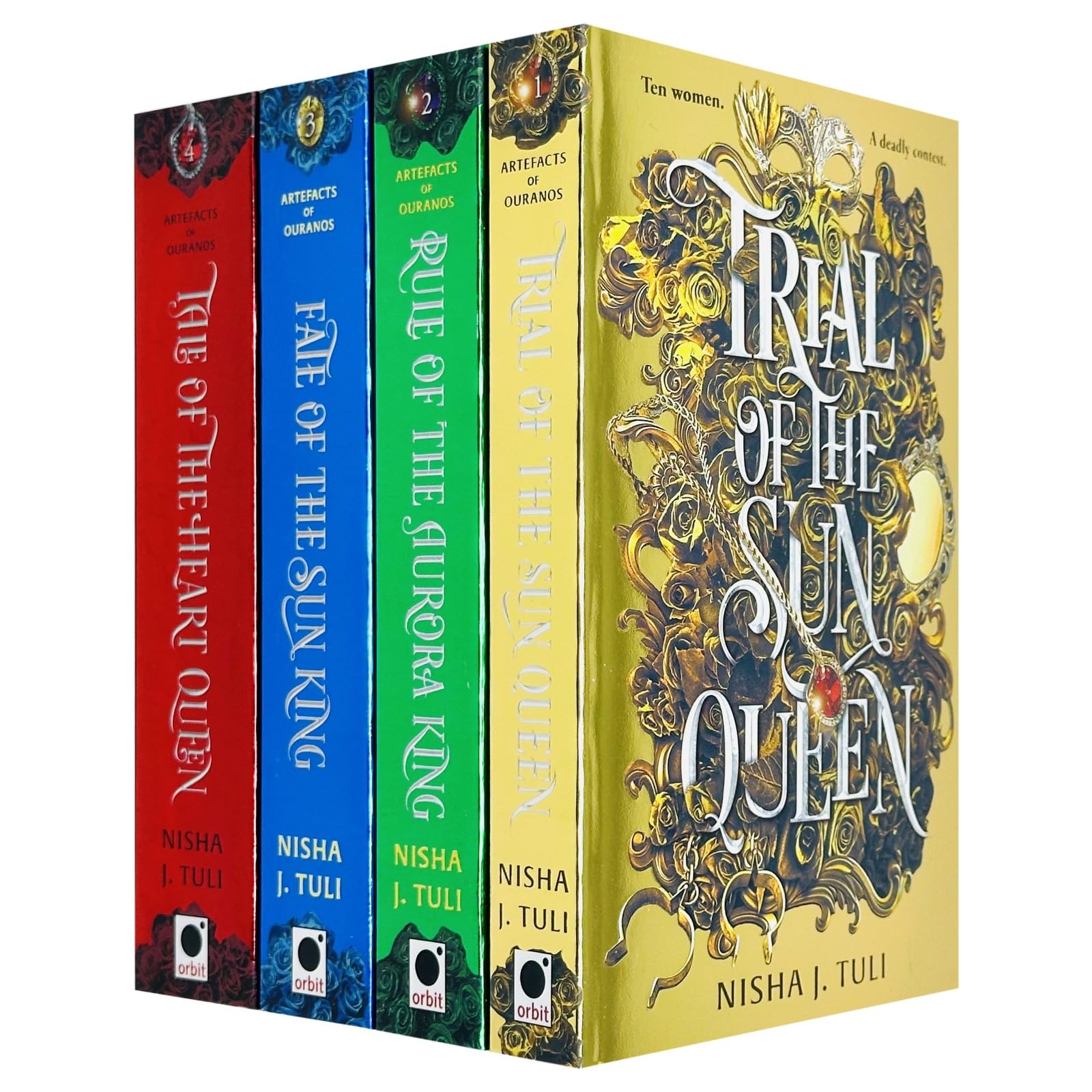 Artefacts of Ouranos 4-book paperback collection by Nisha J. Tuli, front covers of all four titles fanned out together