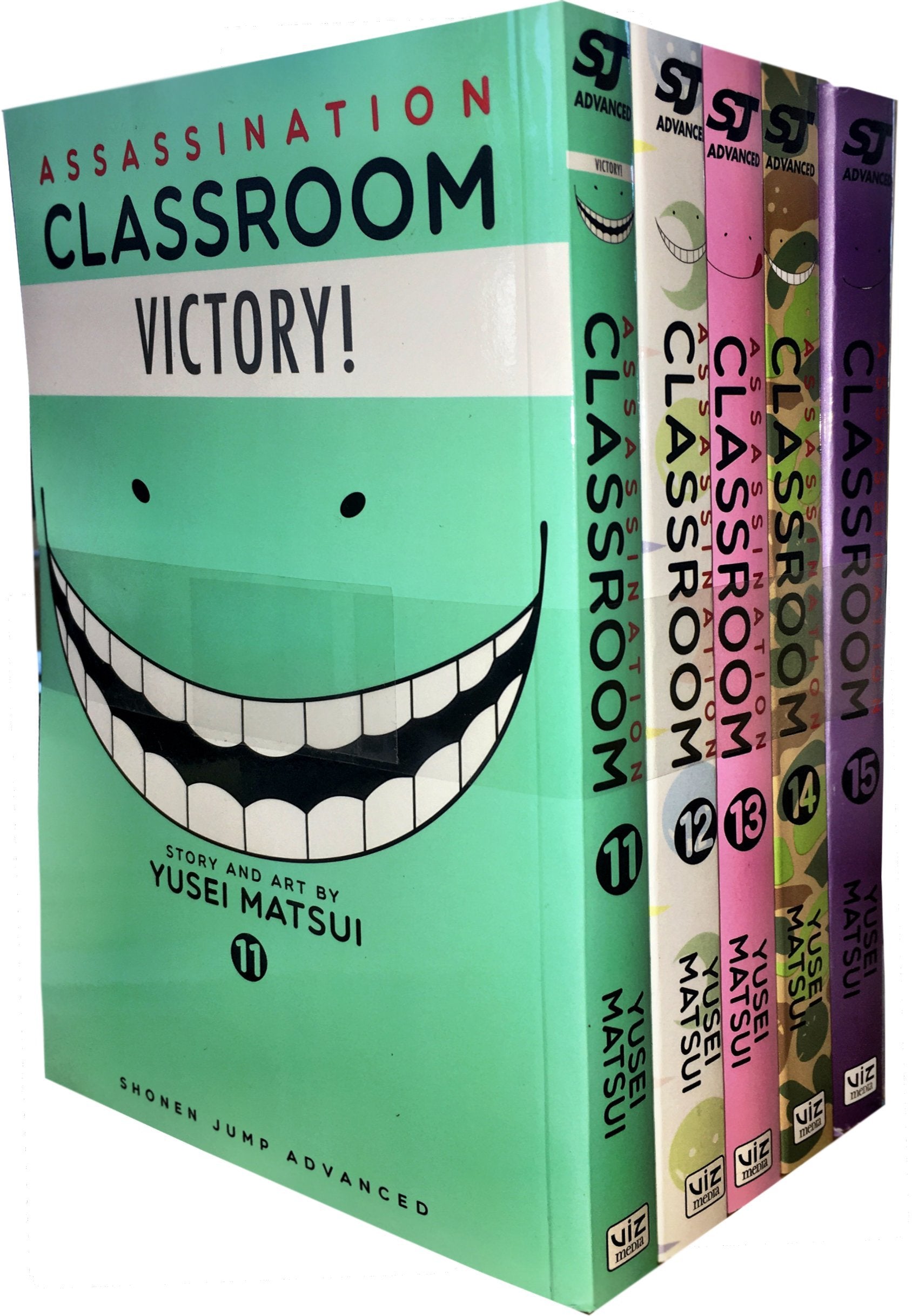 Assassination Classroom Volumes 11-15 by Yusei Matsui, 5-book paperback set front covers
