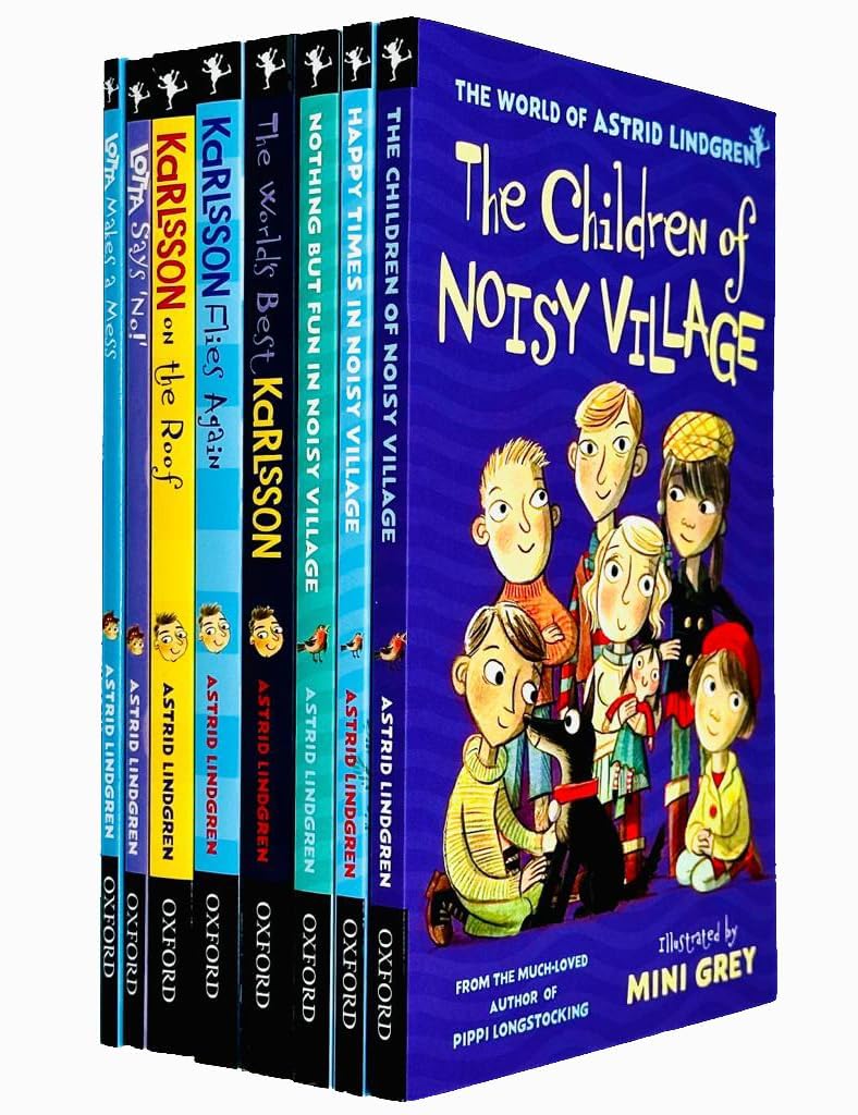 Astrid Lindgren Collection 8 Books Set paperback front cover showing Noisy Village, Karlsson, and Lotta titles