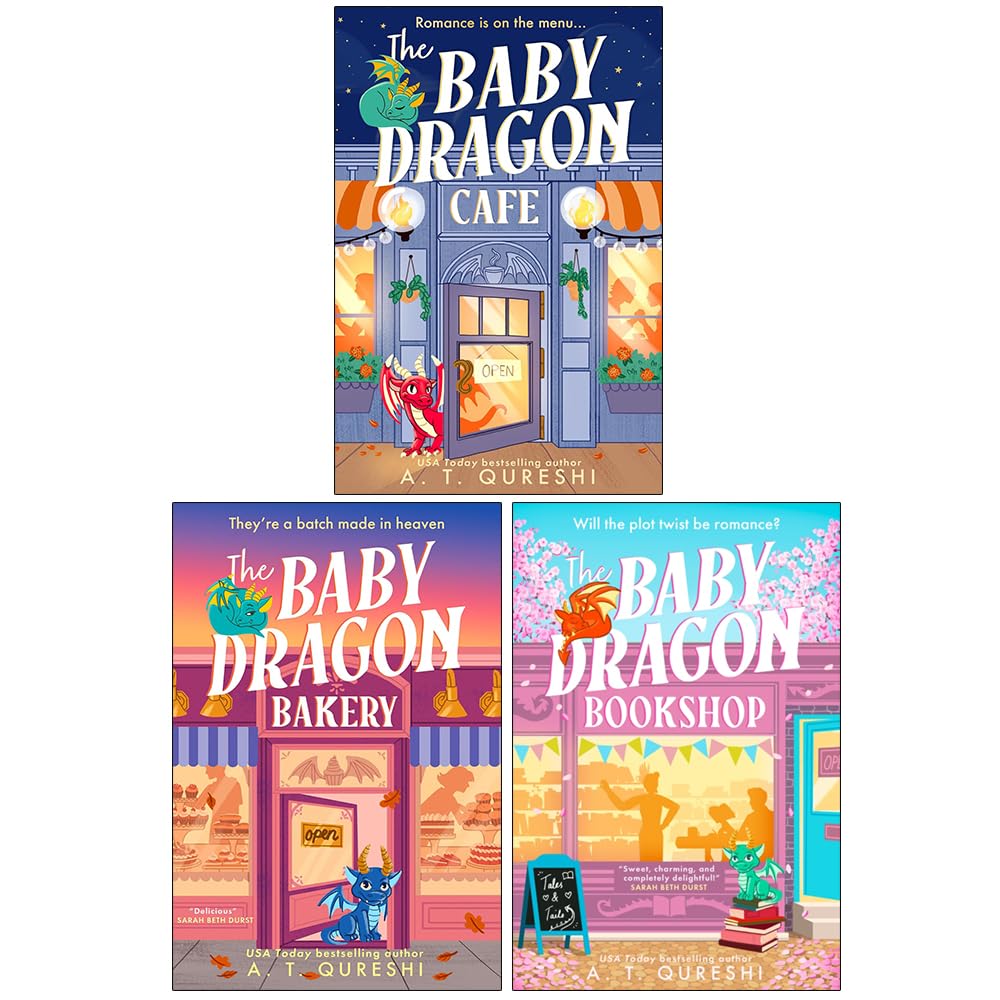 The Baby Dragon Café, Bakery & Bookshop 3 books collection set by A. T. Qureshi, paperback front covers