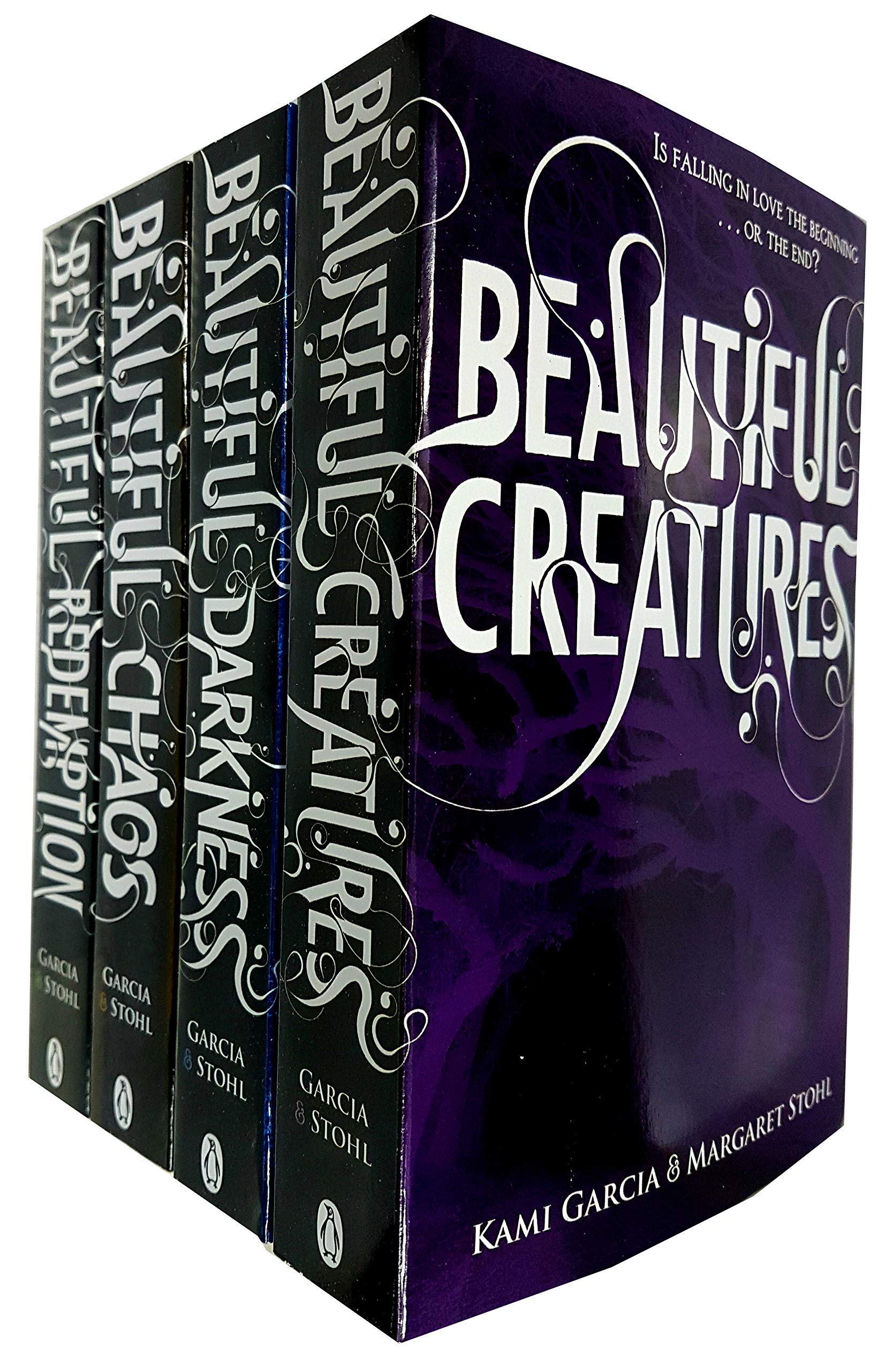 Front cover view of the Beautiful Creatures 4 Books Collection Set paperback by Kami Garcia and Margaret Stohl, showing all four titles fanned out.