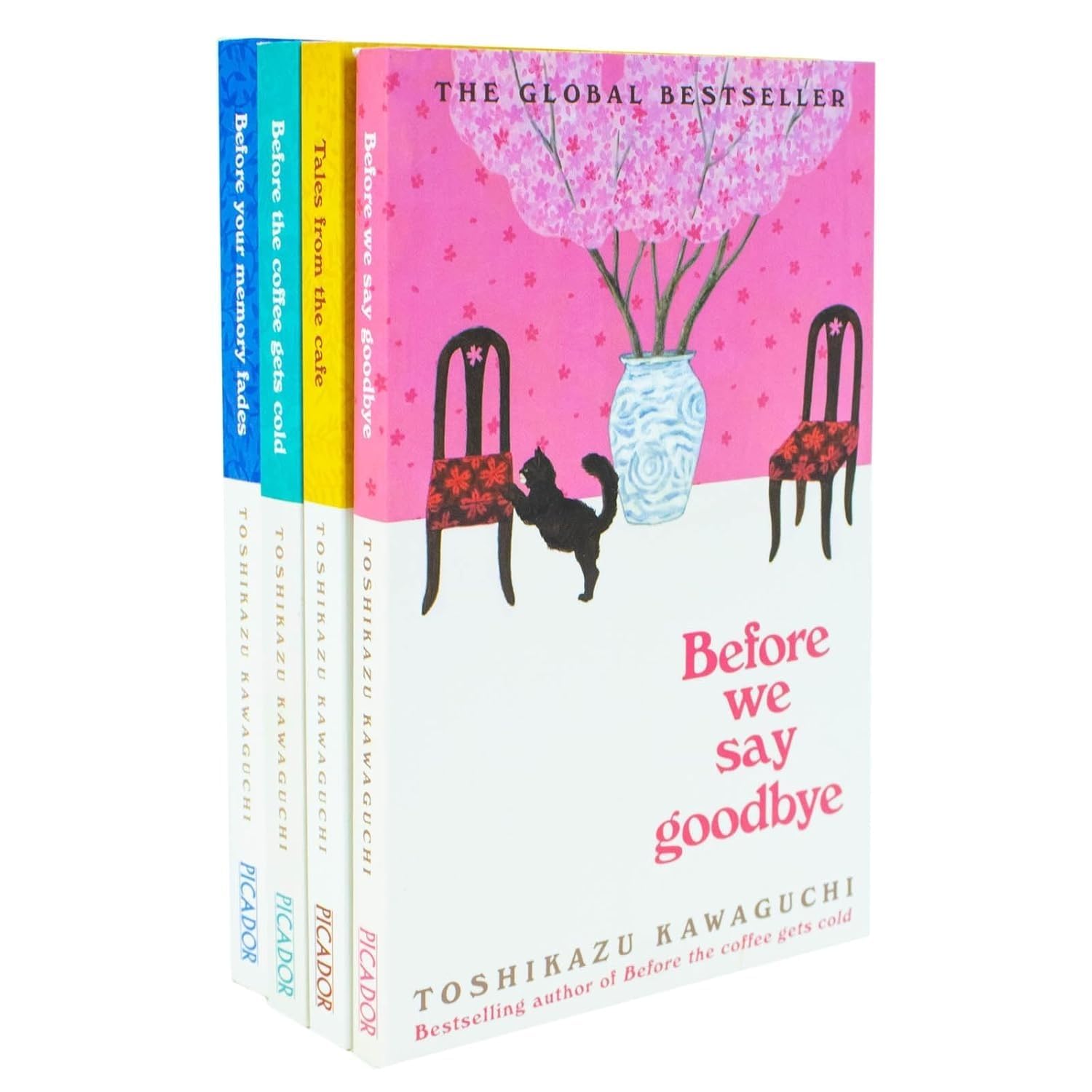 Before the Coffee Gets Cold 4-book paperback collection set by Toshikazu Kawaguchi, front covers of all four titles