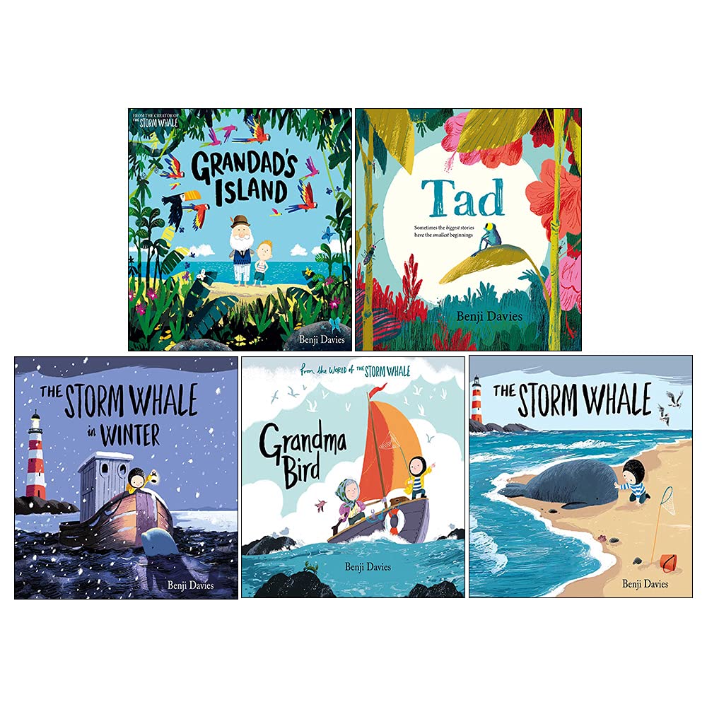 Benji Davies 5 Books Collection Set paperback front covers, including Grandad's Island and Storm Whale, for ages 3-7