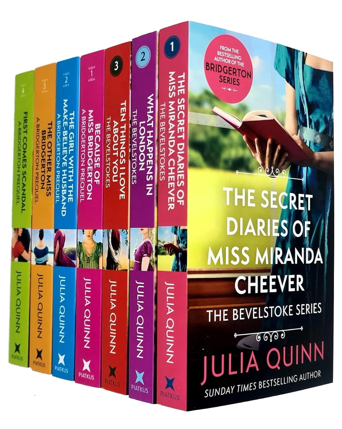 Front cover of the Bevelstoke and Rokesbys 7 book paperback collection set by Julia Quinn, Bridgerton prequel novels