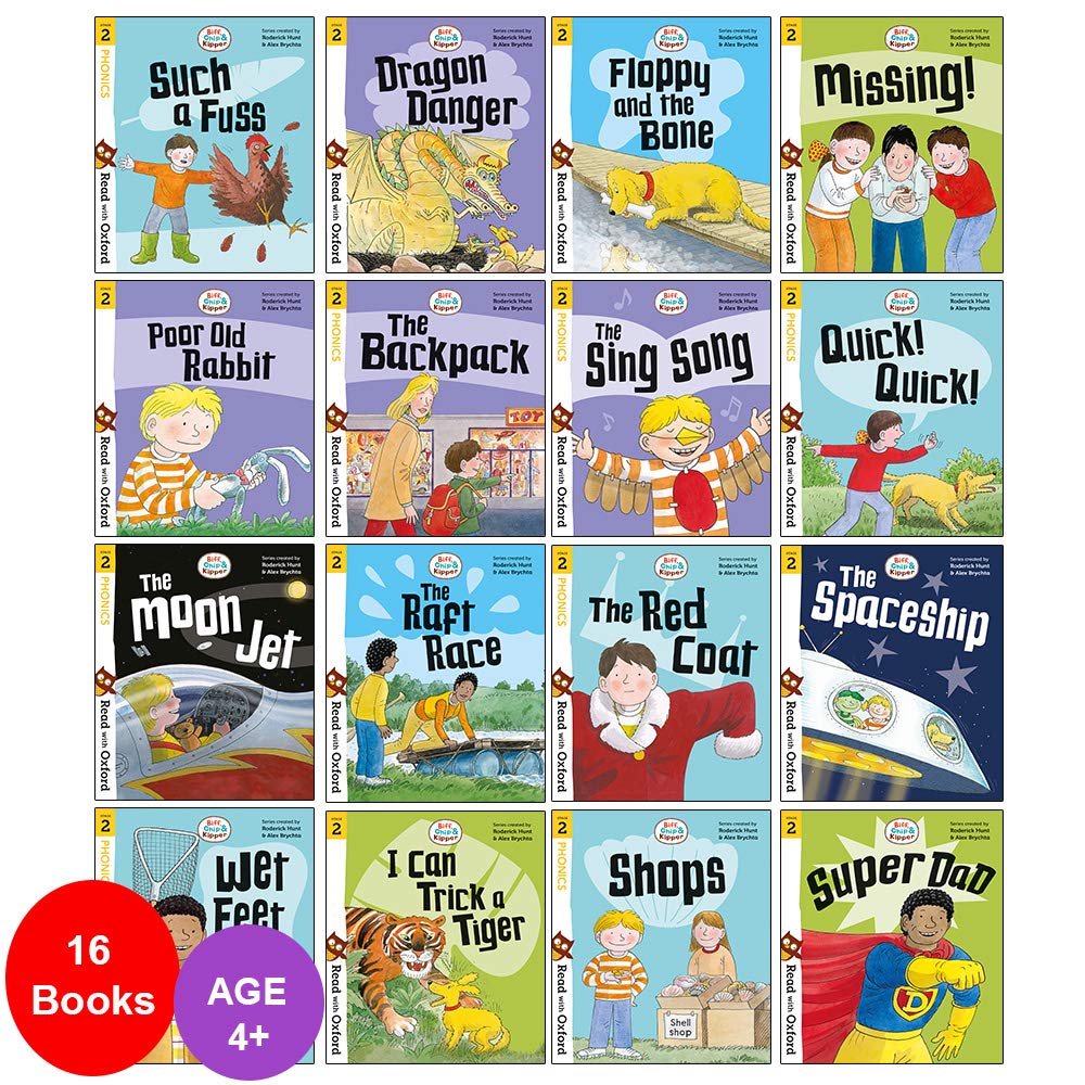 Biff, Chip and Kipper Stage 2 Read with Oxford 16 Books Collection Set paperback cover, Ages 4-5 early reader phonics books by Cynthia Rider