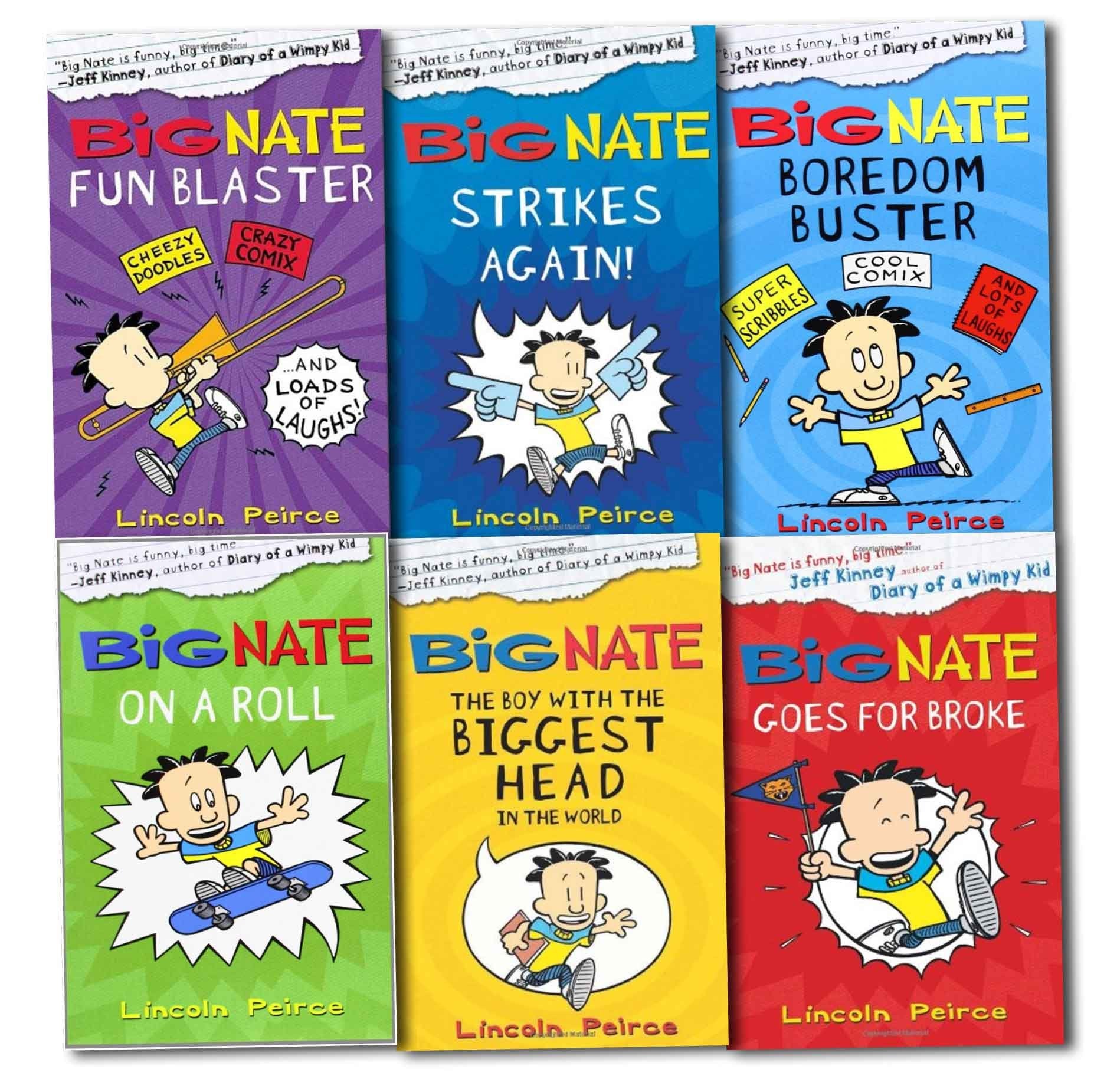 Big Nate 6-book paperback collection set by Lincoln Peirce showing all six covers fanned out, ages 8-12 middle school humor series