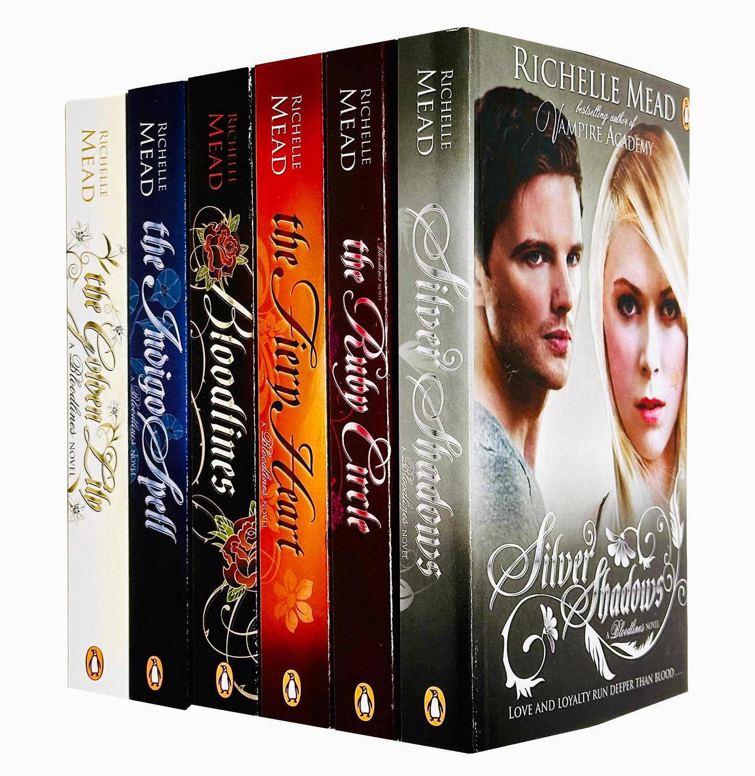 Front cover of the Bloodlines 6-book paperback collection set by Richelle Mead, showing all six spines together.