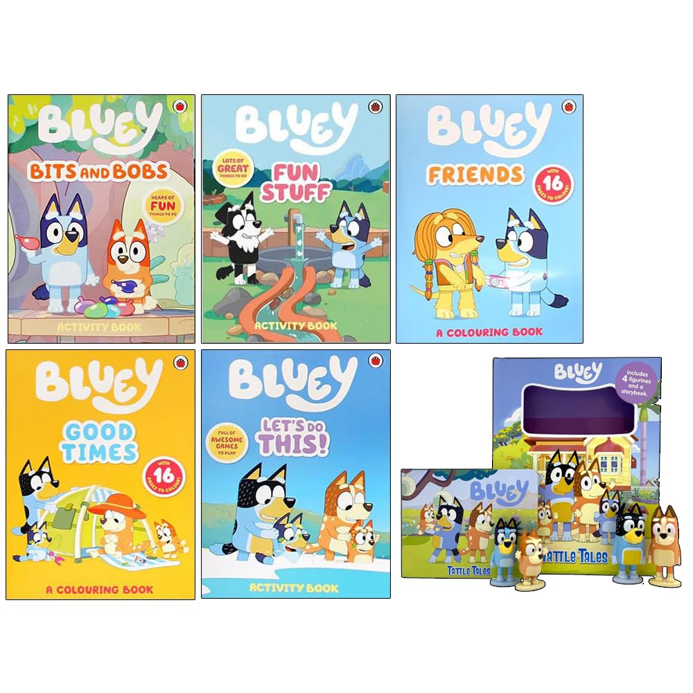 Bluey Let's Do This & Tattle Tales 6 Books Collection Set front cover artwork showing the Heeler family