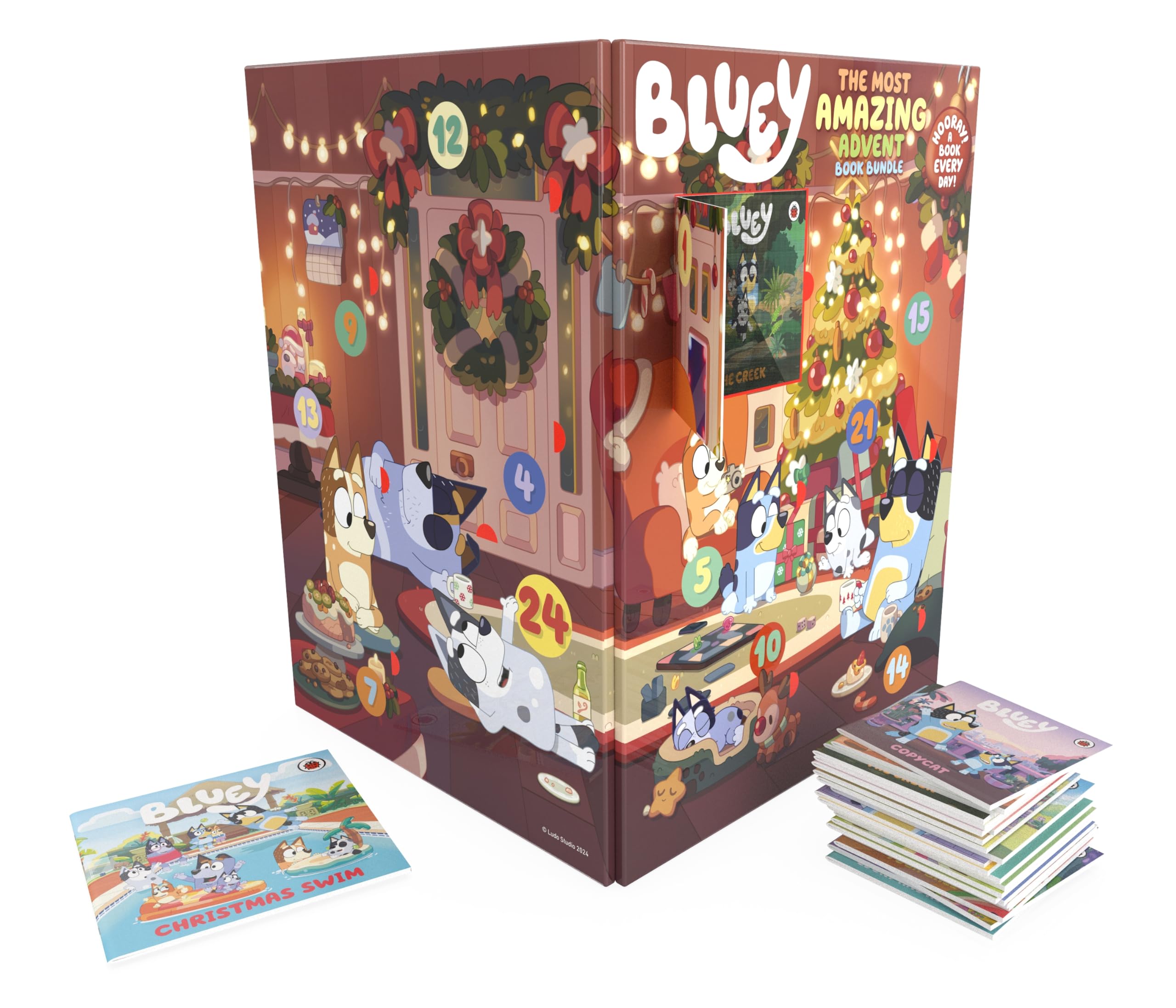 Bluey: The Most Amazing Advent Book Bundle paperback advent box front cover, 24 books, ages 3-5