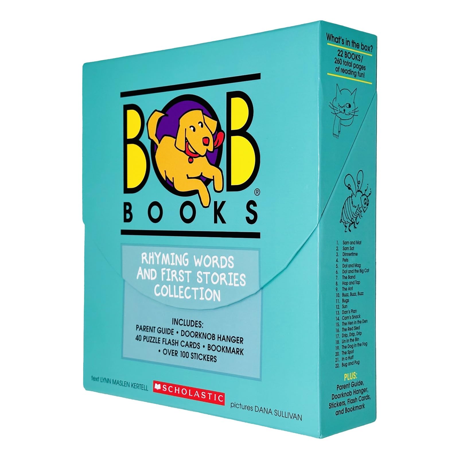 Bob Books Collection 6 First Stories and Rhyming Words 22-book paperback box set front cover, Lynn Maslen Kertell, ages 4-8