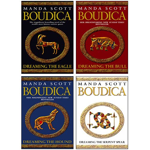 Boudica by Manda Scott 4 book paperback collection set front cover, historical fiction