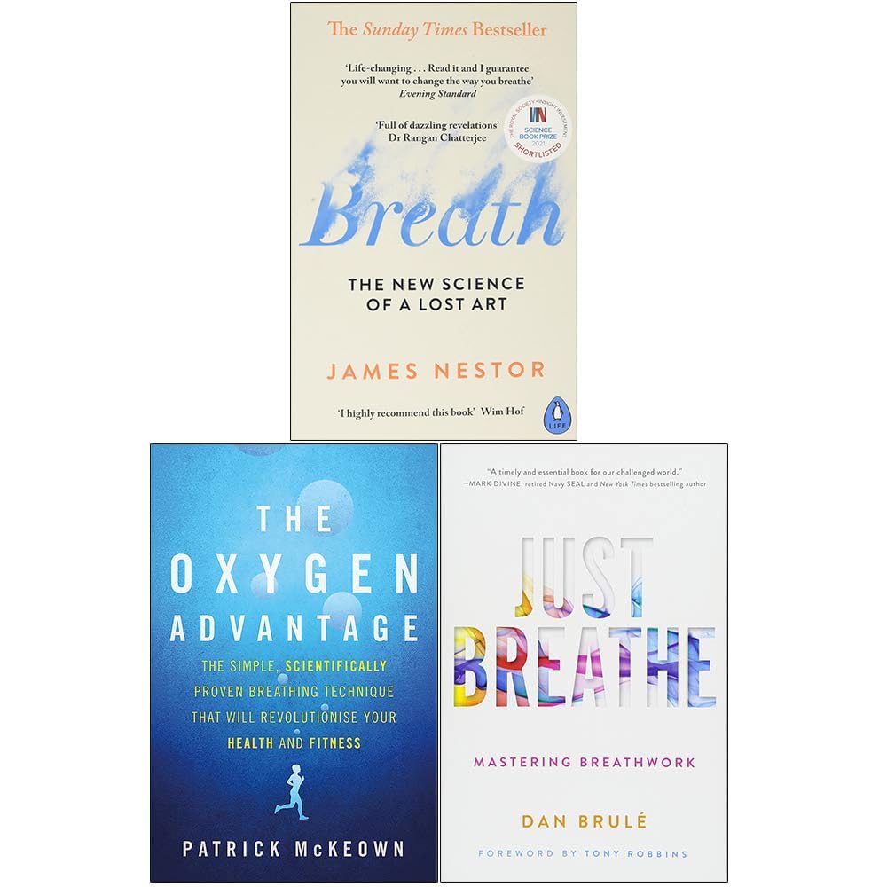 Breath Trio 3 books collection set paperback front covers - Breath, The Oxygen Advantage, Just Breathe