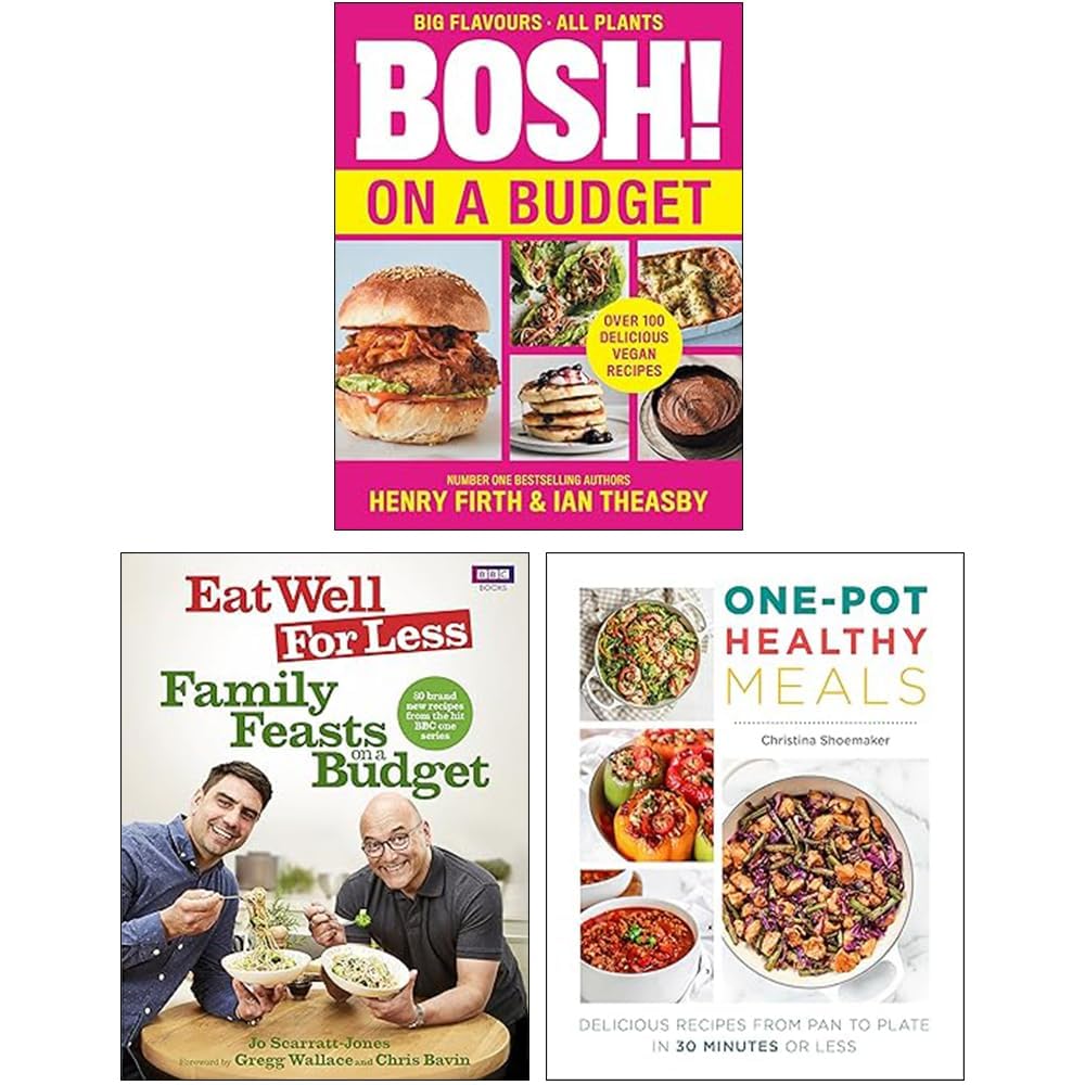 Budget Meals and One-Pot Dishes 3 Books Collection Set front covers - BOSH! on a Budget, Eat Well for Less, One Pot Healthy Meals paperback
