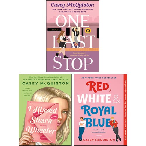 Casey McQuiston 3 books collection set paperback front cover featuring Red White & Royal Blue, One Last Stop, and I Kissed Shara Wheeler