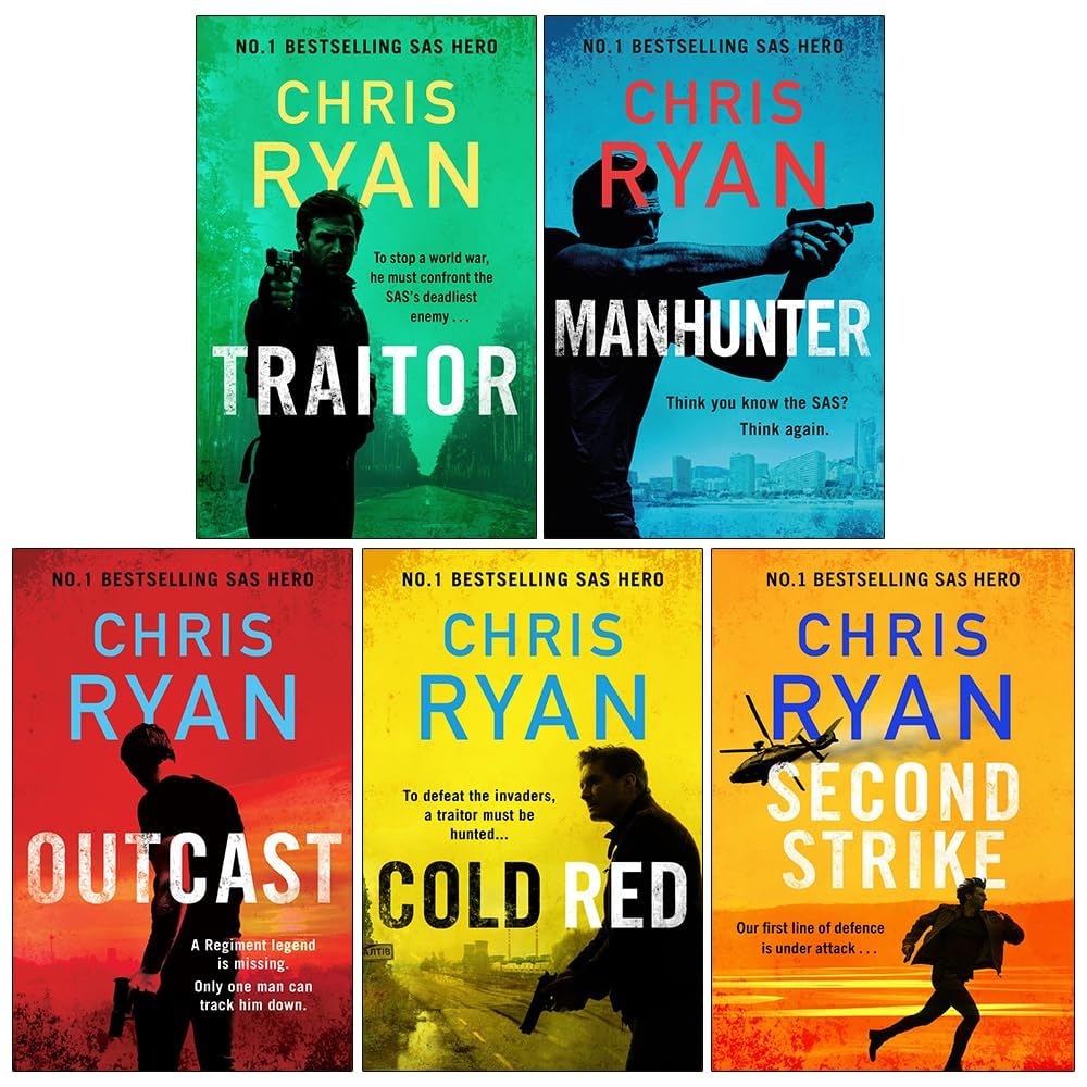 Chris Ryan 5 Books Collection Set front cover featuring Traitor, Manhunter, Outcast, Cold Red, and Second Strike SAS thrillers