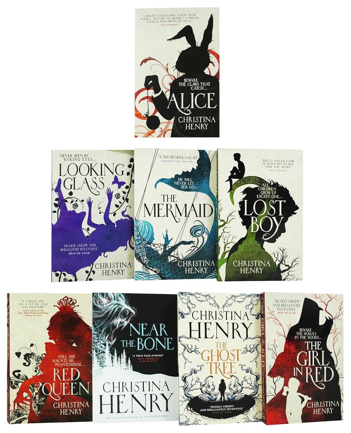 Chronicles of Alice by Christina Henry 8 Books Collection Set front cover display, paperback dark fantasy horror box set