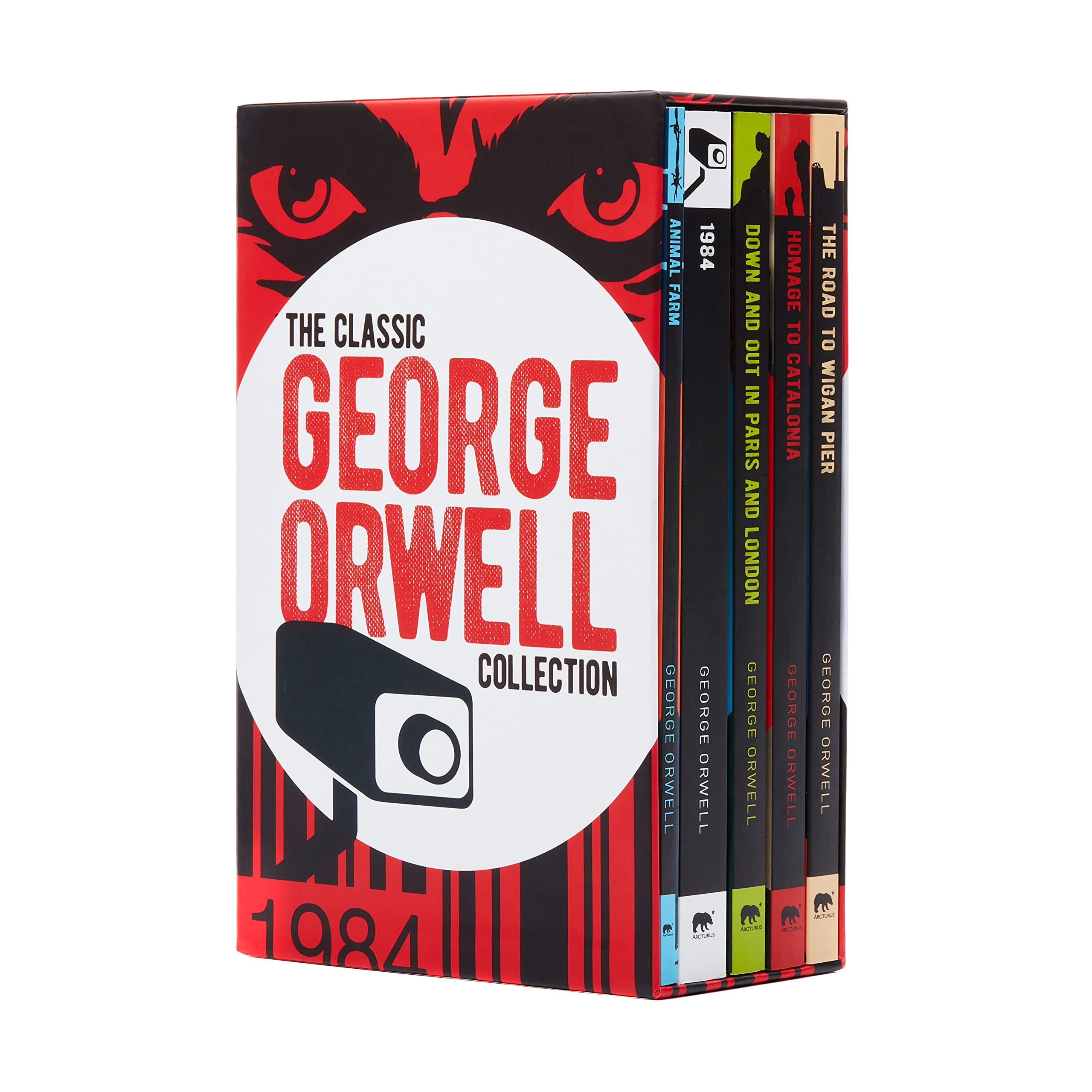 The Classic George Orwell Collection 5-book paperback box set by George Orwell, front cover of the slipcase showing 1984 and Animal Farm