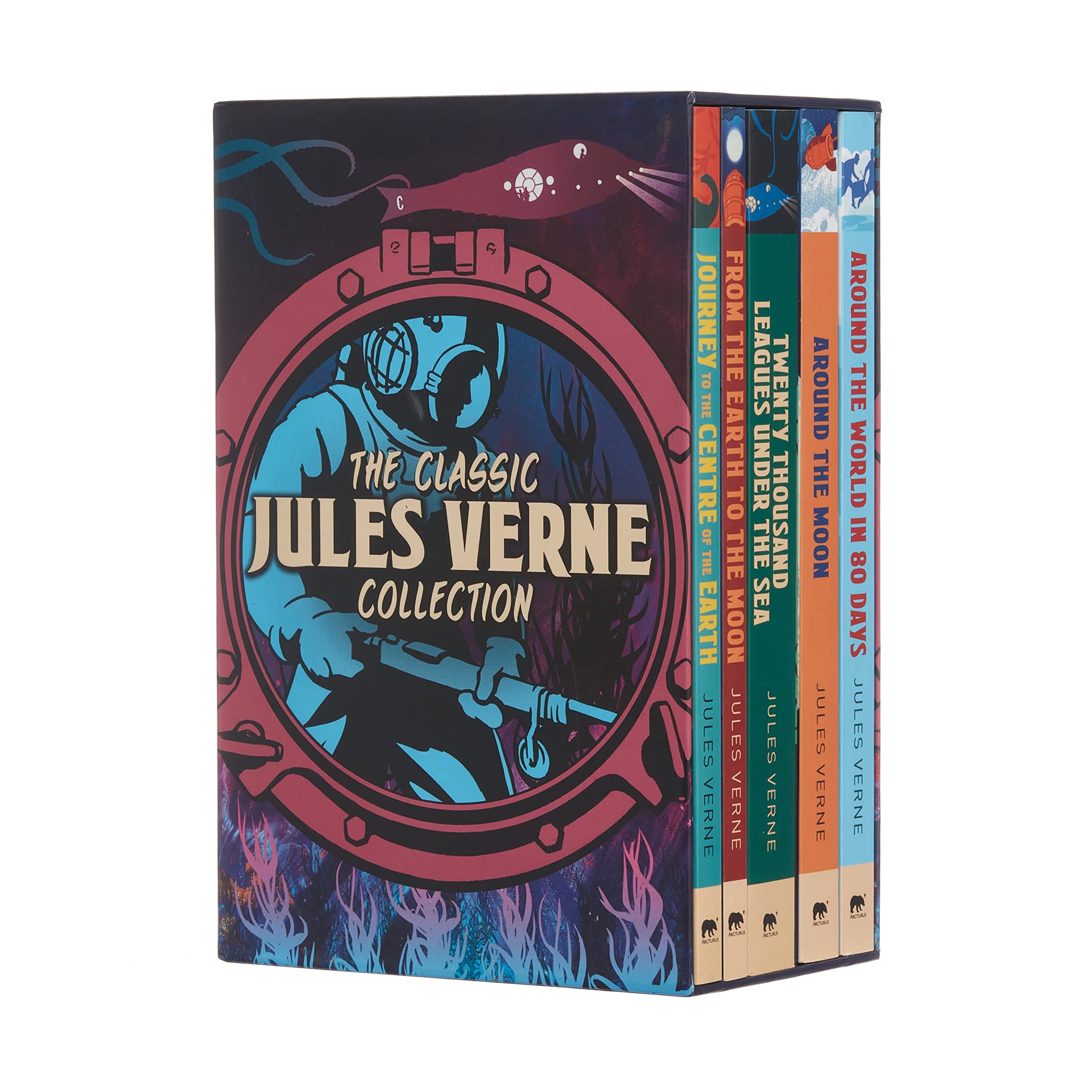 The Classic Jules Verne Collection 5-book paperback box set by Jules Verne showing front cover artwork