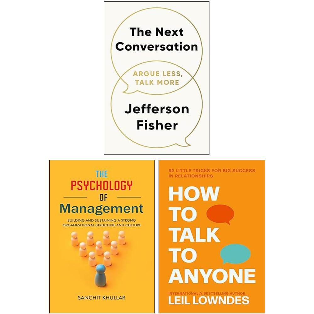 Front cover view of the Conversations Collection 3-book paperback set featuring The Next Conversation by Jefferson Fisher, The Psychology of Management, and How to Talk to Anyone by Leil Lowndes.