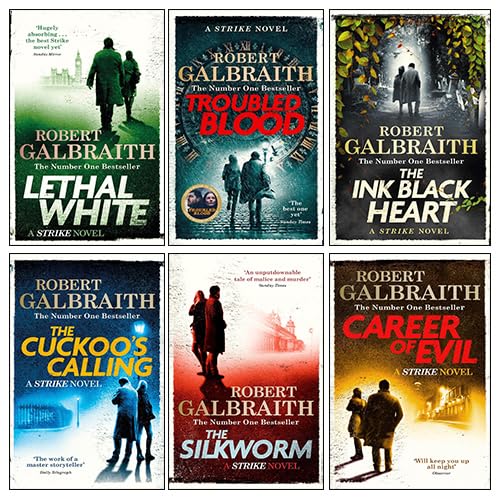 Cormoran Strike 6-book paperback collection set by Robert Galbraith fanned out showing all covers