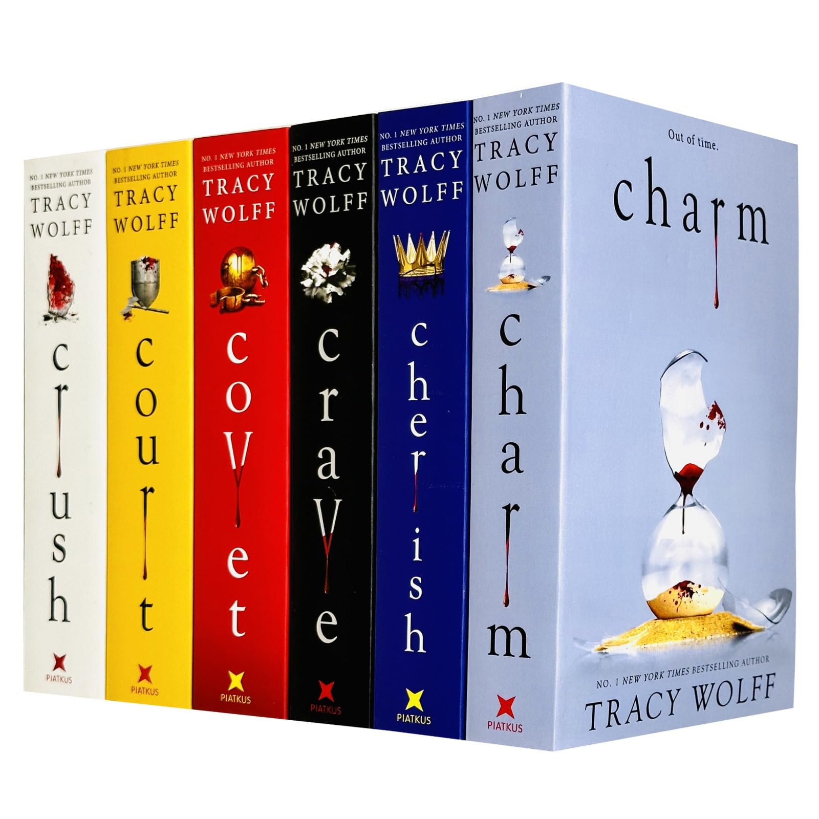 Crave Series by Tracy Wolff 6 book paperback collection set showing all six front covers: Crave, Crush, Covet, Court, Charm, and Cherish.