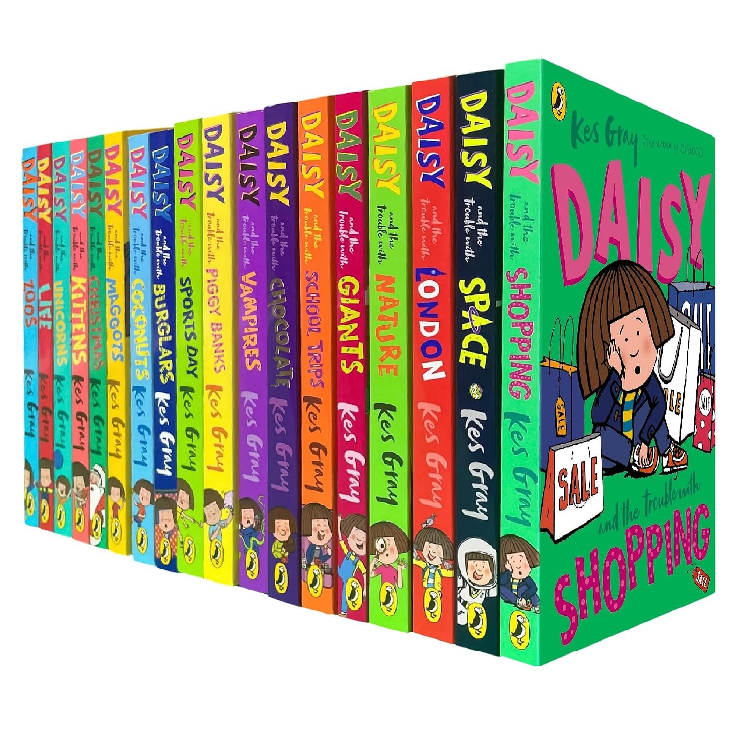 Daisy and the Trouble With 18 Books Collection Set by Kes Gray - front cover of the paperback box set
