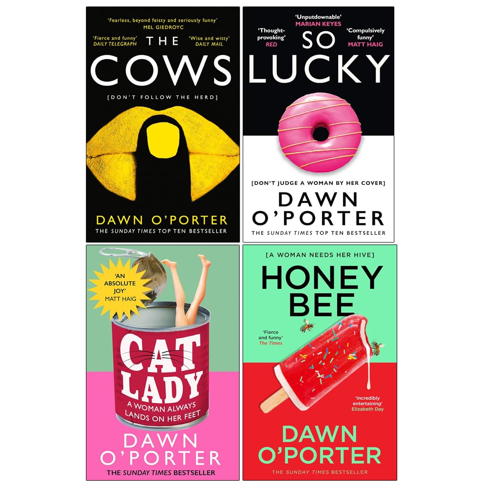 The Cows, So Lucky, Cat Lady, Honeybee 4-book paperback collection set by Dawn O'Porter, front covers