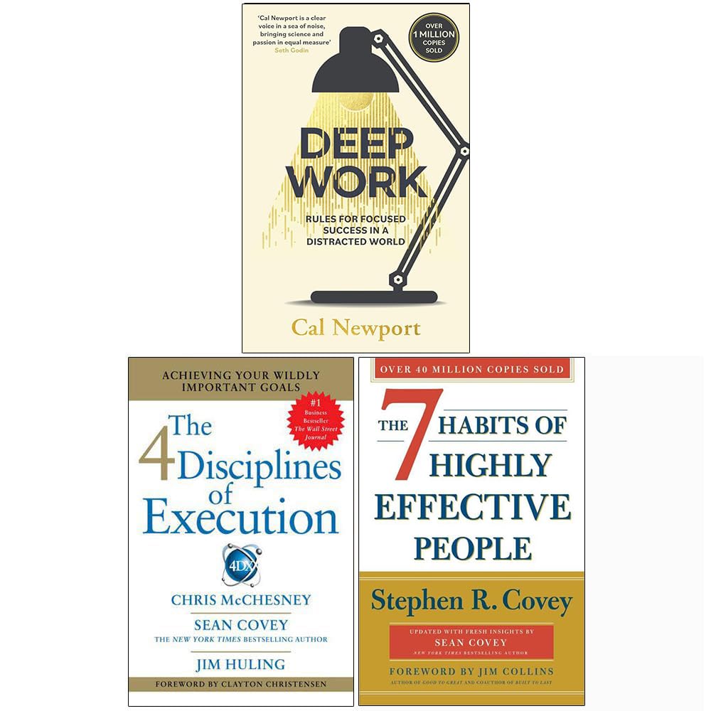 Front cover of the Deep Work, 4 Disciplines of Execution & 7 Habits of Highly Effective People 3 book paperback set