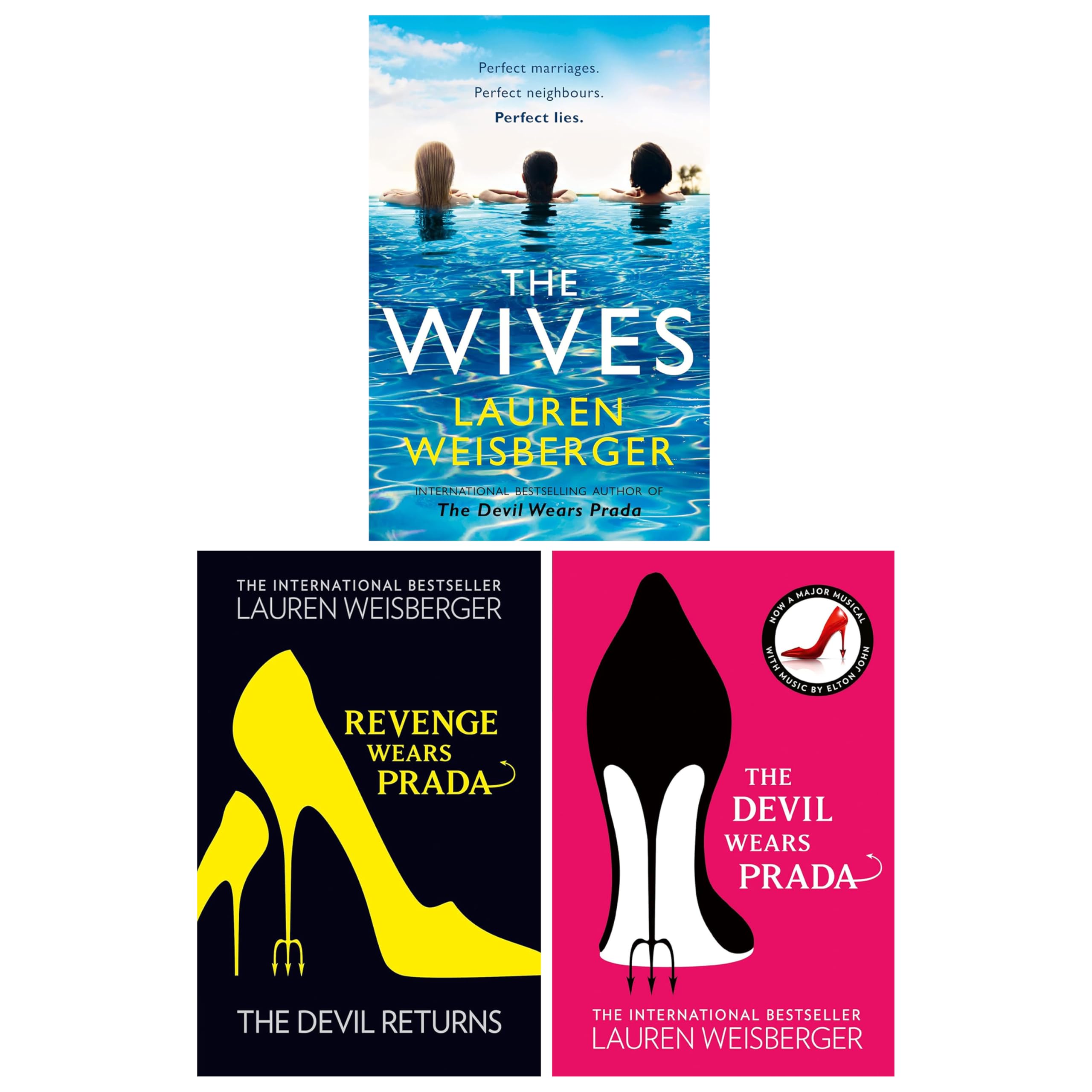 The Devil Wears Prada 3 Books Collection Set by Lauren Weisberger, paperback front covers showing The Devil Wears Prada, Revenge Wears Prada, and The Wives