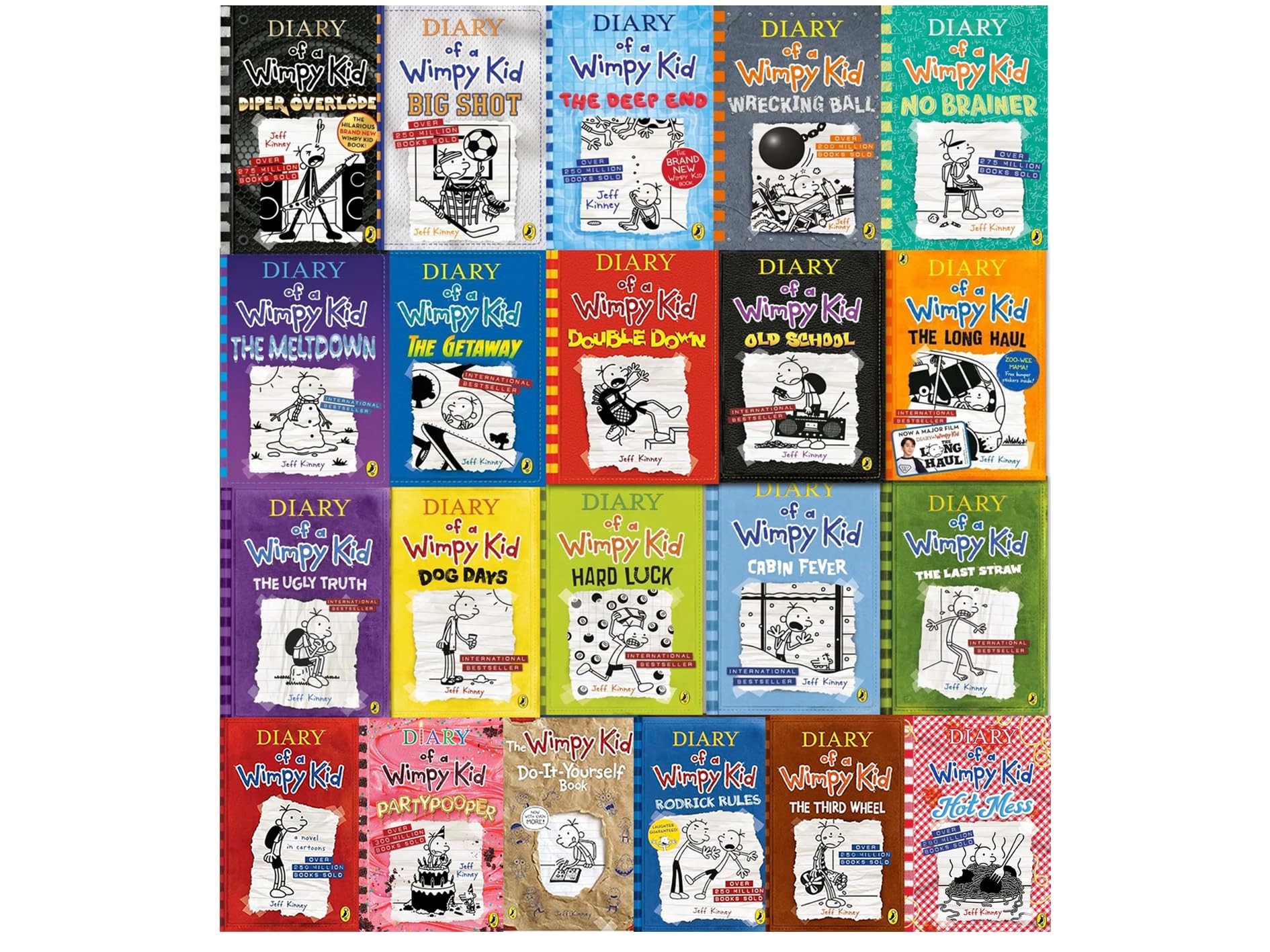 Diary of a Wimpy Kid 21 Books Collection Set by Jeff Kinney, brand new paperback box set front cover artwork