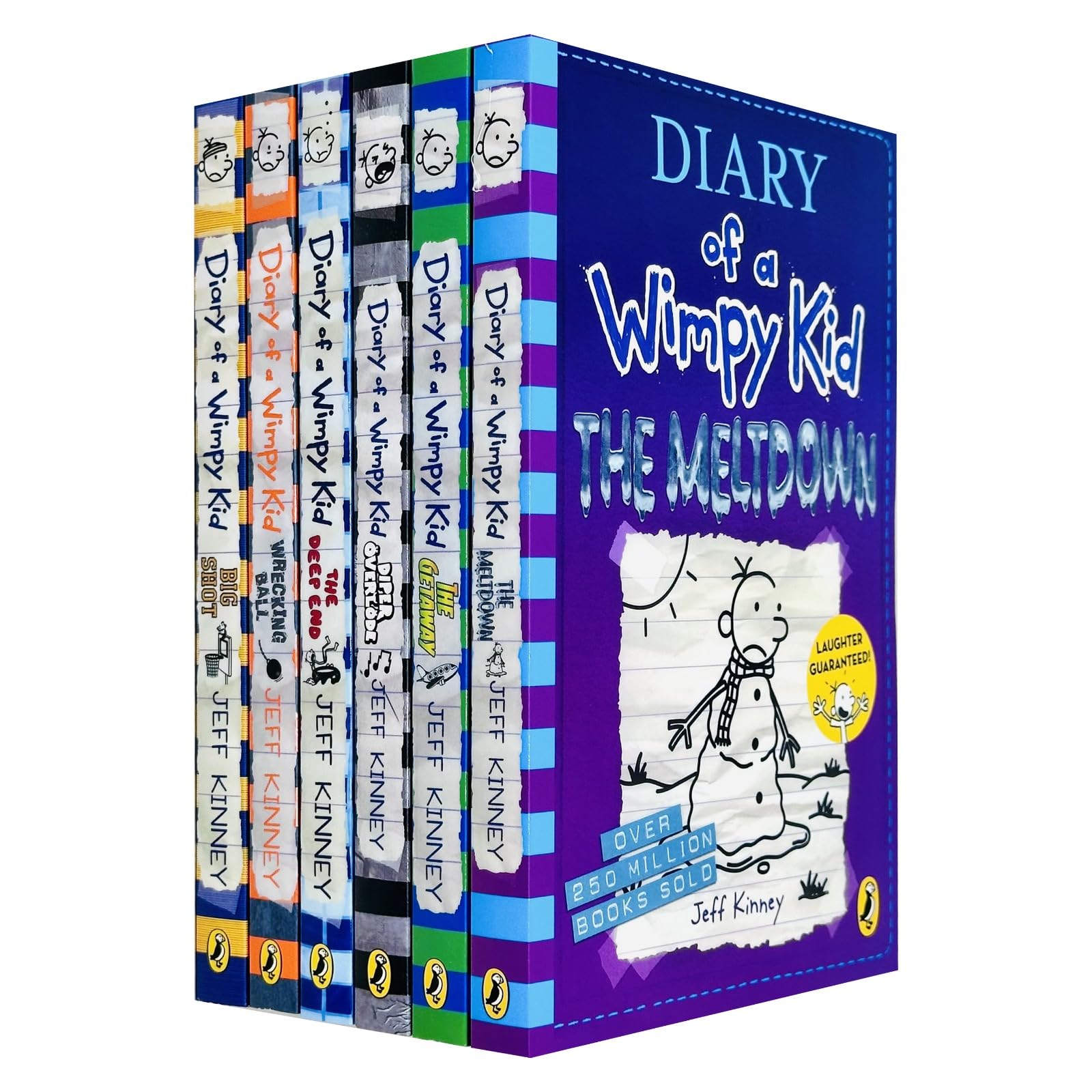 Front covers of the Diary of a Wimpy Kid Books 12-17 paperback collection set by Jeff Kinney, showing all six titles fanned out.