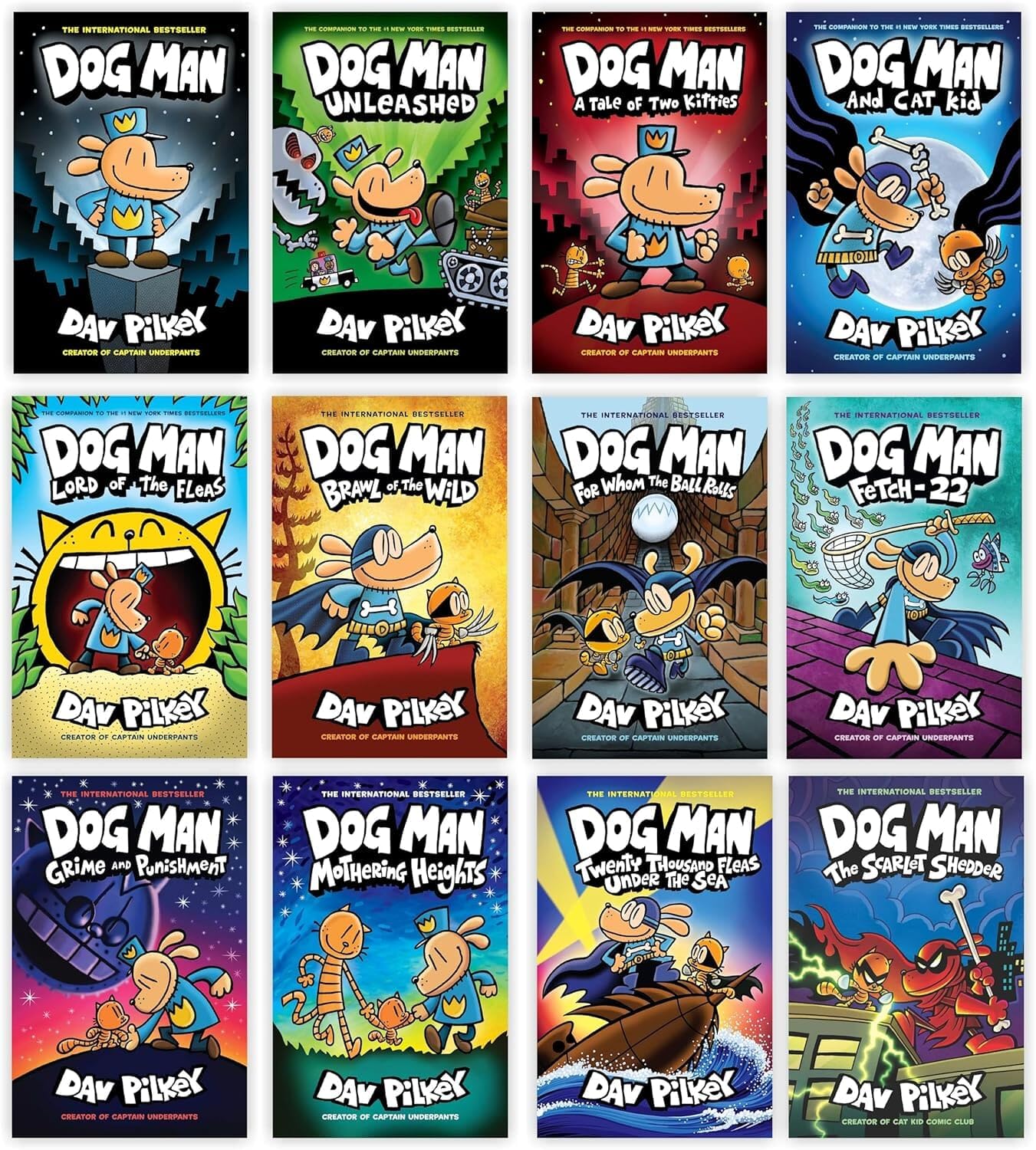 Dog Man 12 Books Collection Set by Dav Pilkey paperback front cover, Ages 6-9 comic-style graphic novels