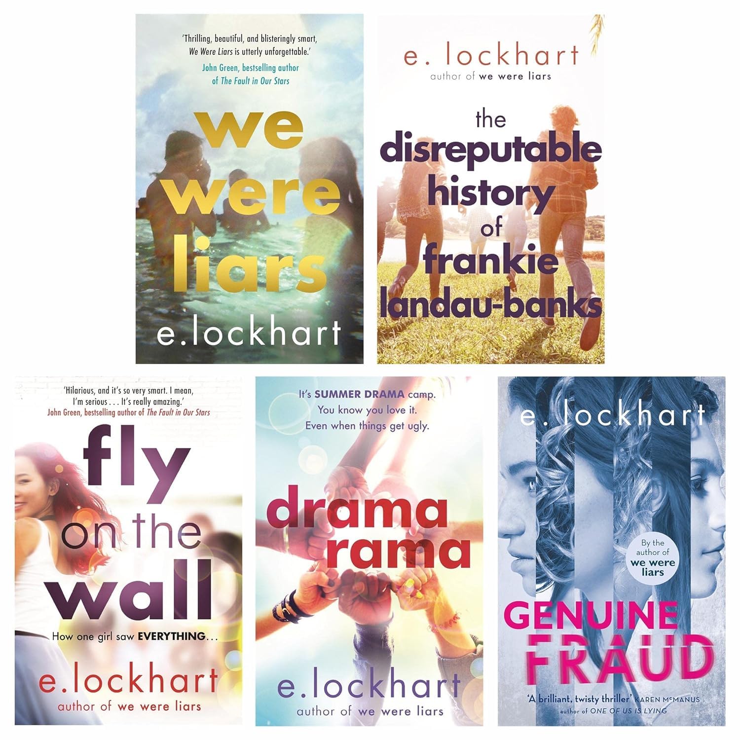 E. Lockhart 5 Books Collection Set paperback front covers including We Were Liars, Genuine Fraud, and Frankie Landau-Banks