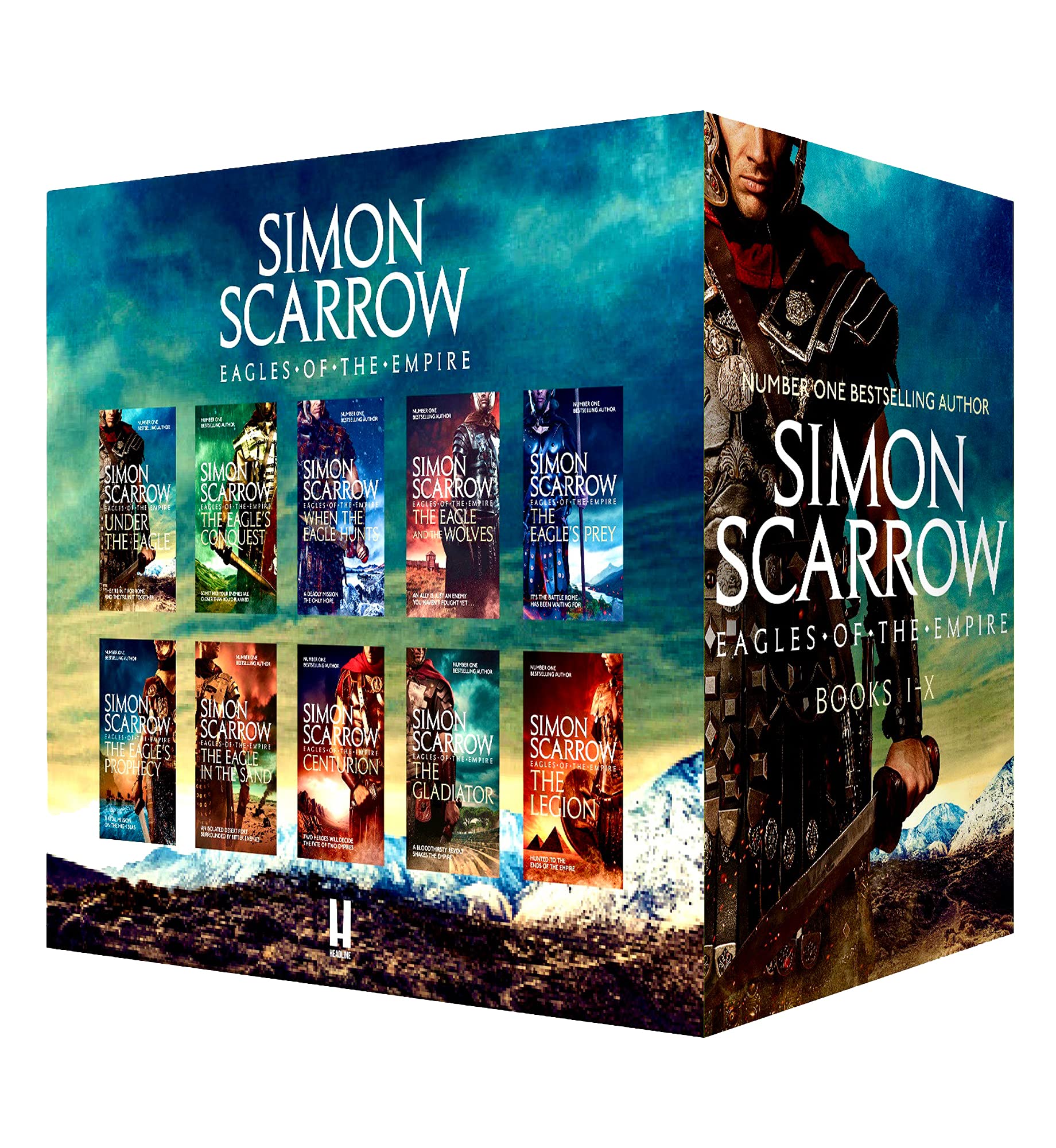 Eagles of the Empire Series Books 1-10 Collection Box Set by Simon Scarrow - front view of all ten paperback spines