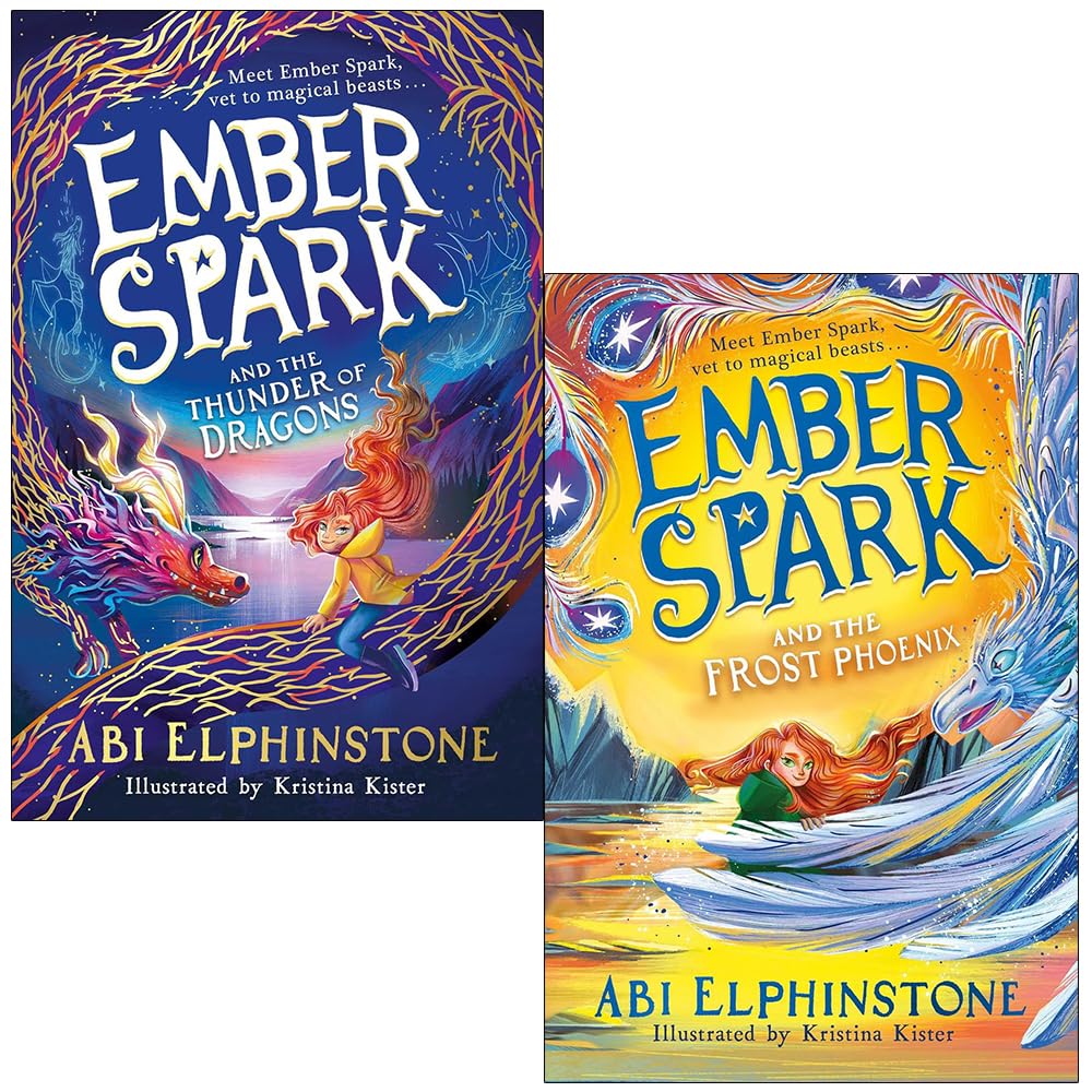 Ember Spark 2 Books Collection Set by Abi Elphinstone - paperback front covers of Ember Spark and the Thunder of Dragons and Ember Spark and the Frost Phoenix