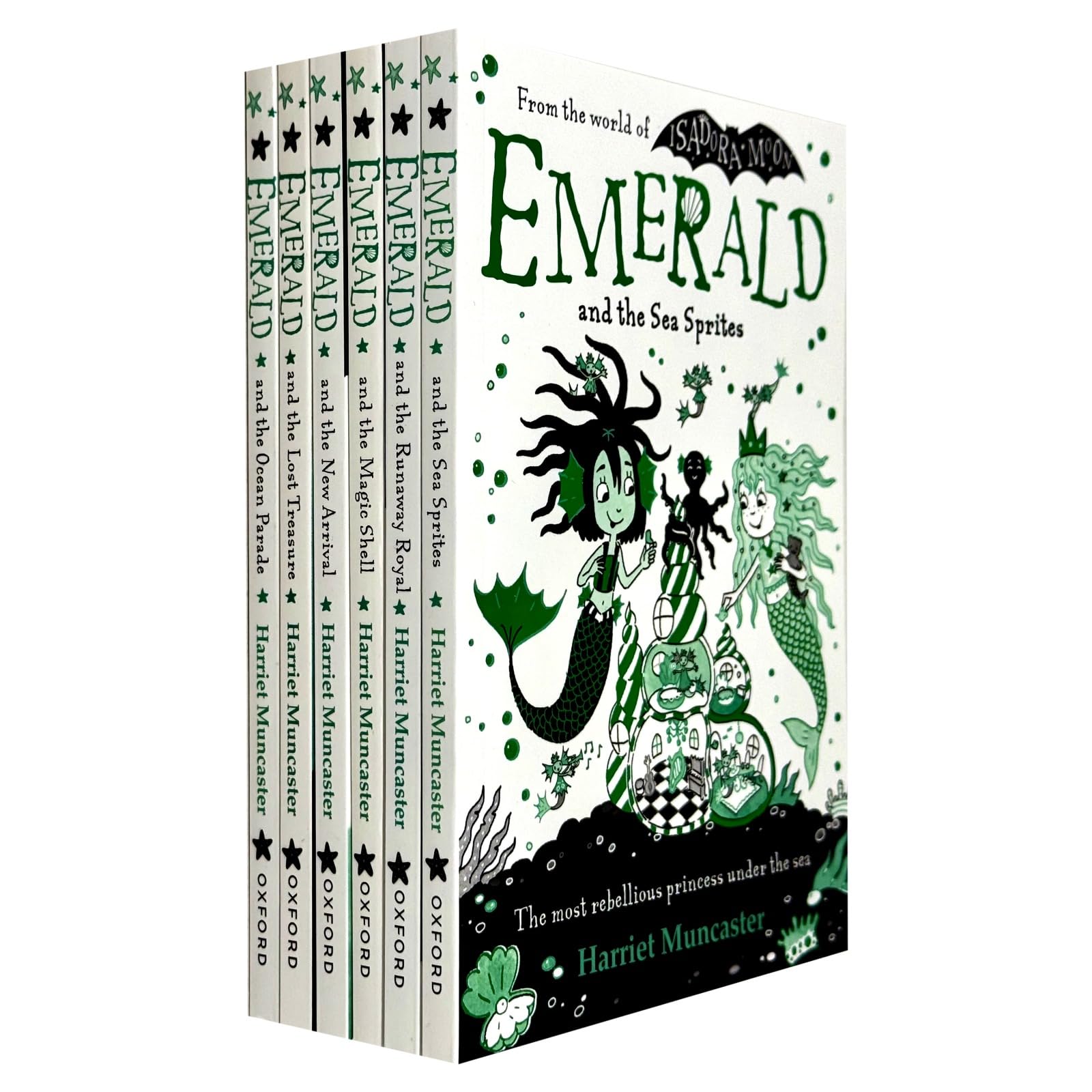 Emerald Series by Harriet Muncaster 6 books collection set front cover, World of Isadora Moon paperback set for ages 5-7