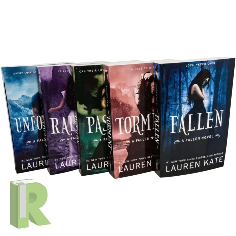 Fallen Series by Lauren Kate 5 Books Collection Set paperback front cover, showing Fallen, Torment, Passion, Rapture, and Unforgiven