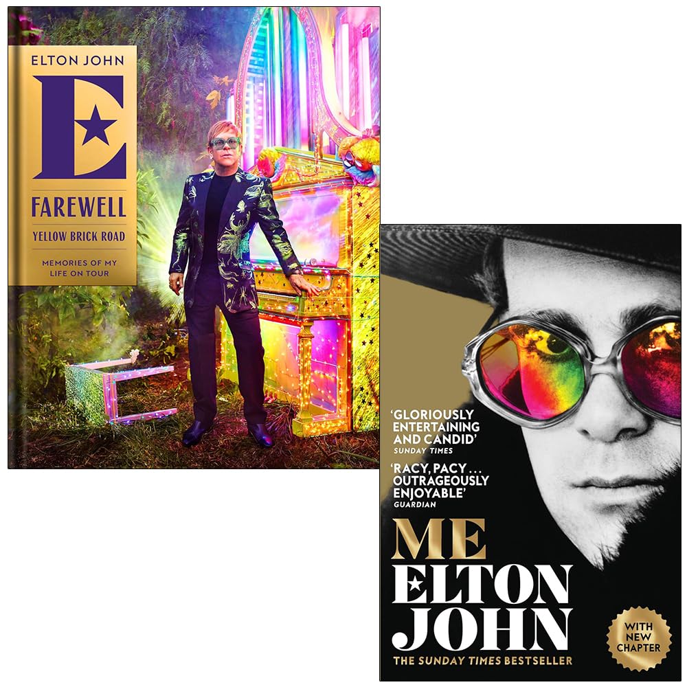 Farewell Yellow Brick Road and Me Elton John Official Autobiography 2 book set front covers, hardcover and paperback