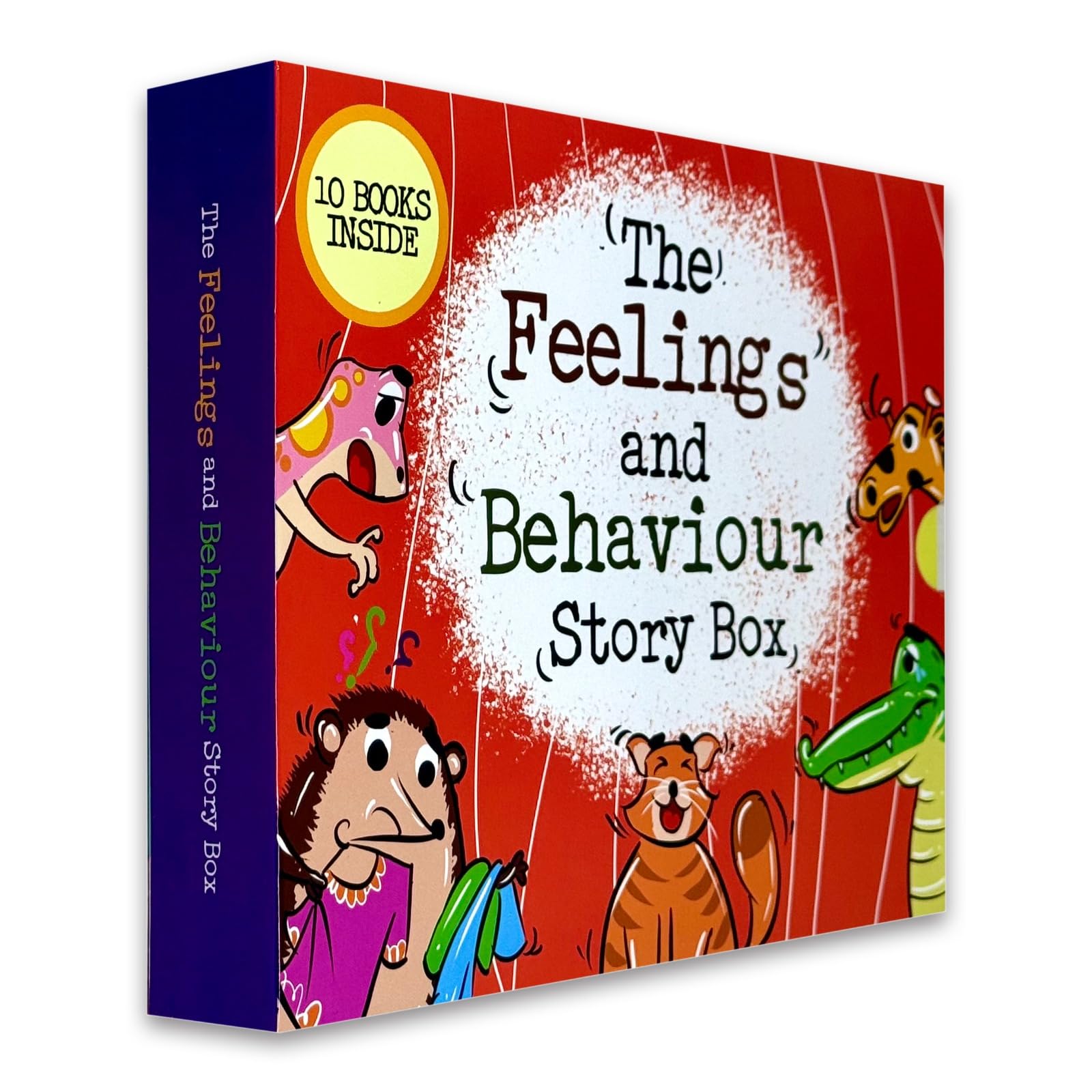 The Feelings and Behaviour Story Box 10 book paperback set front cover box, Moonstone, ages 3-7