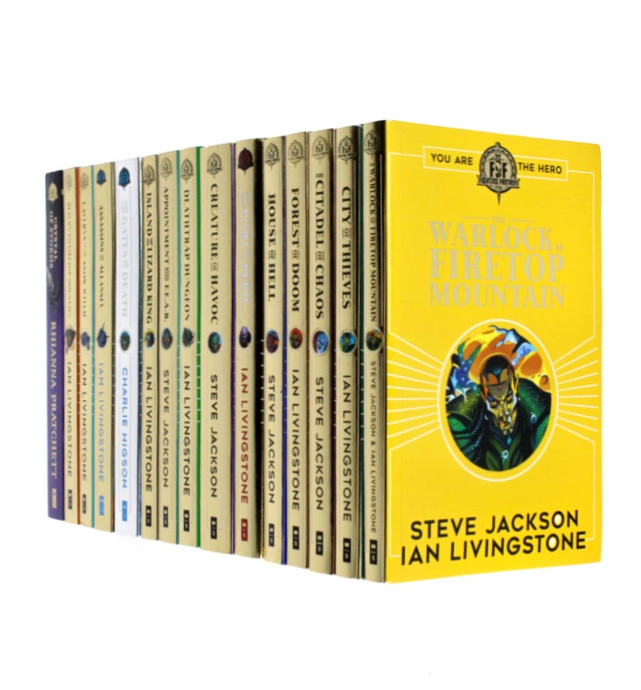 Fighting Fantasy 15 Books Collection Set by Ian Livingstone and Steve Jackson - front cover of the paperback gamebook set showing The Warlock of Firetop Mountain and related titles