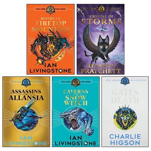 Fighting Fantasy 5 Books Collection Set paperback front covers, choose-your-own-path gamebooks for ages 9-12