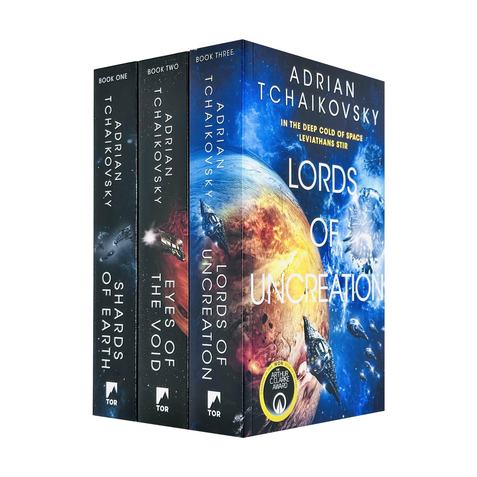 Front covers of all three paperback books in The Final Architecture series by Adrian Tchaikovsky displayed together