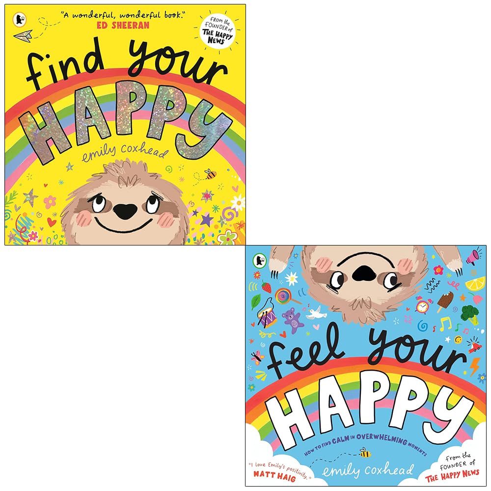 Find Your Happy and Feel Your Happy by Emily Coxhead paperback 2-book set front covers