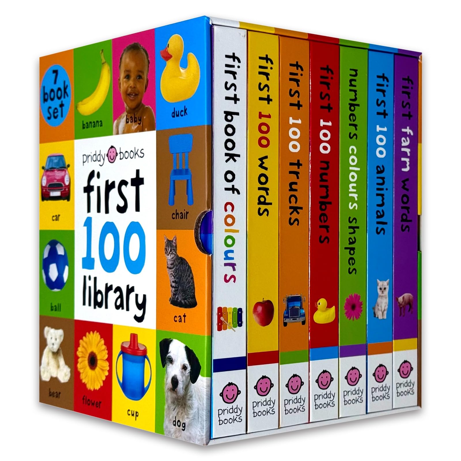 First 100 Library 7 board books box set by Roger Priddy - front cover of the slipcase set for ages 0-5